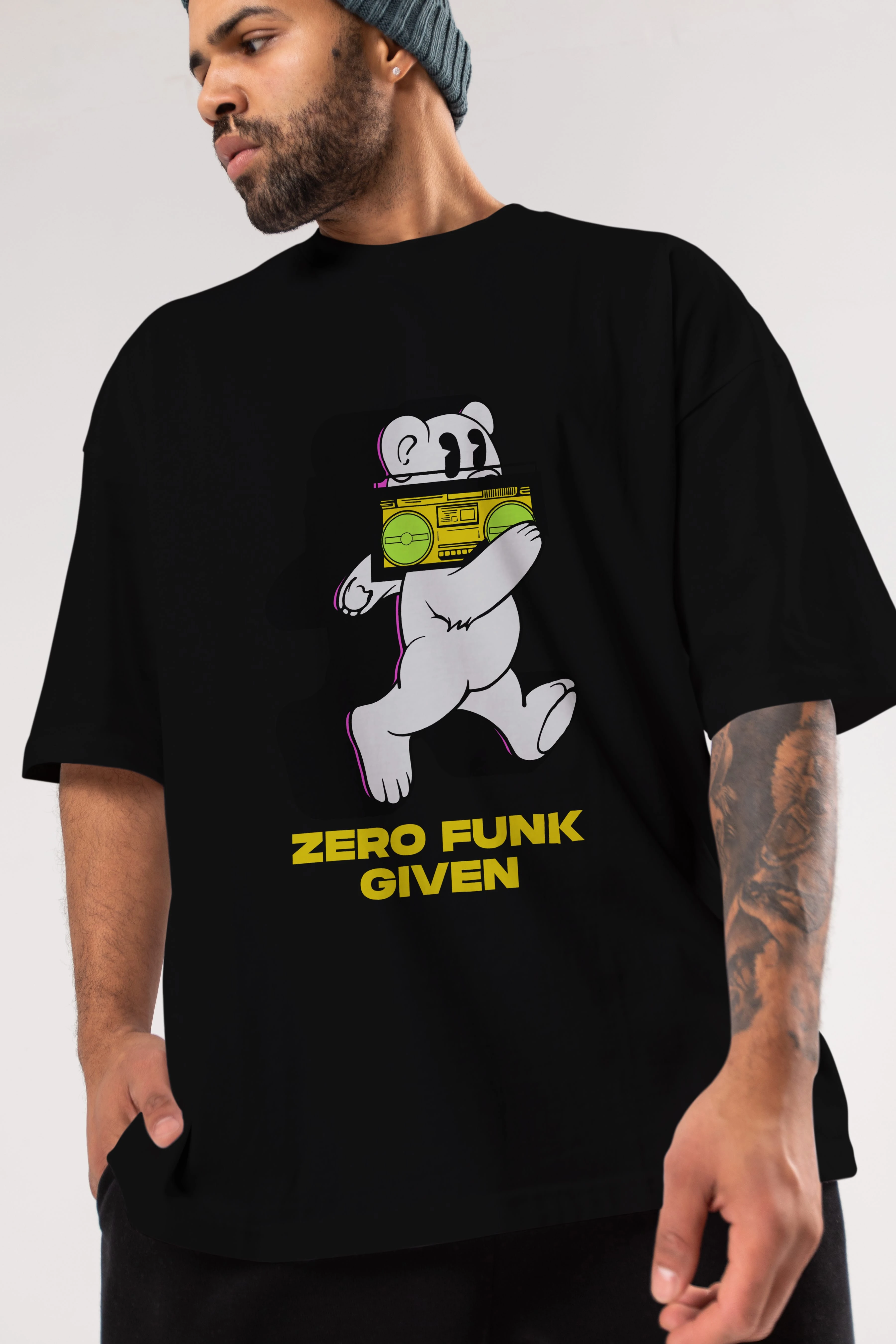 Zero Funk Given Bear Ön Baskılı Oversize t-shirt Erkek Kadın Unisex