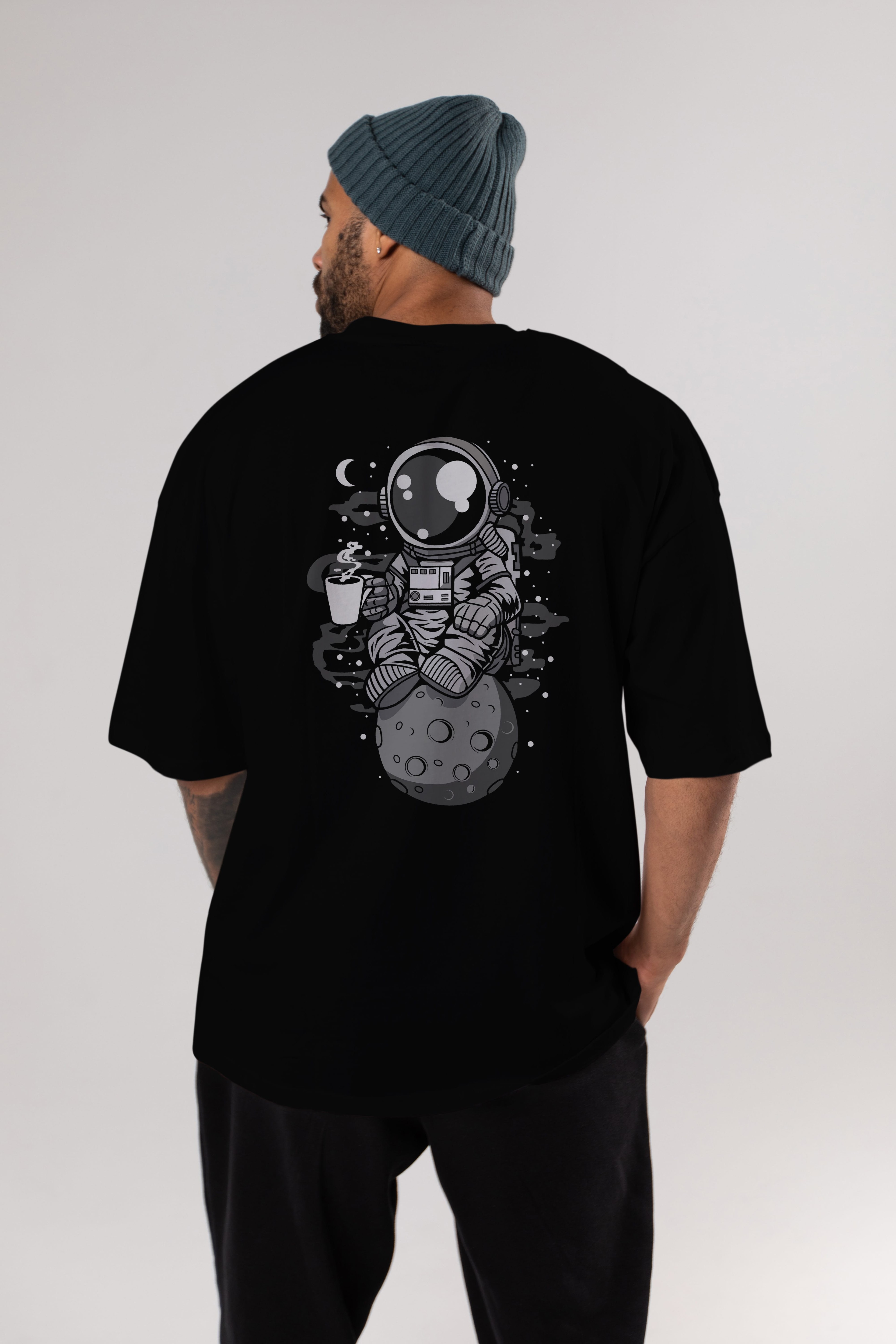 Astronaut Coffee Arka Baskılı Oversize t-shirt Erkek Kadın Unisex