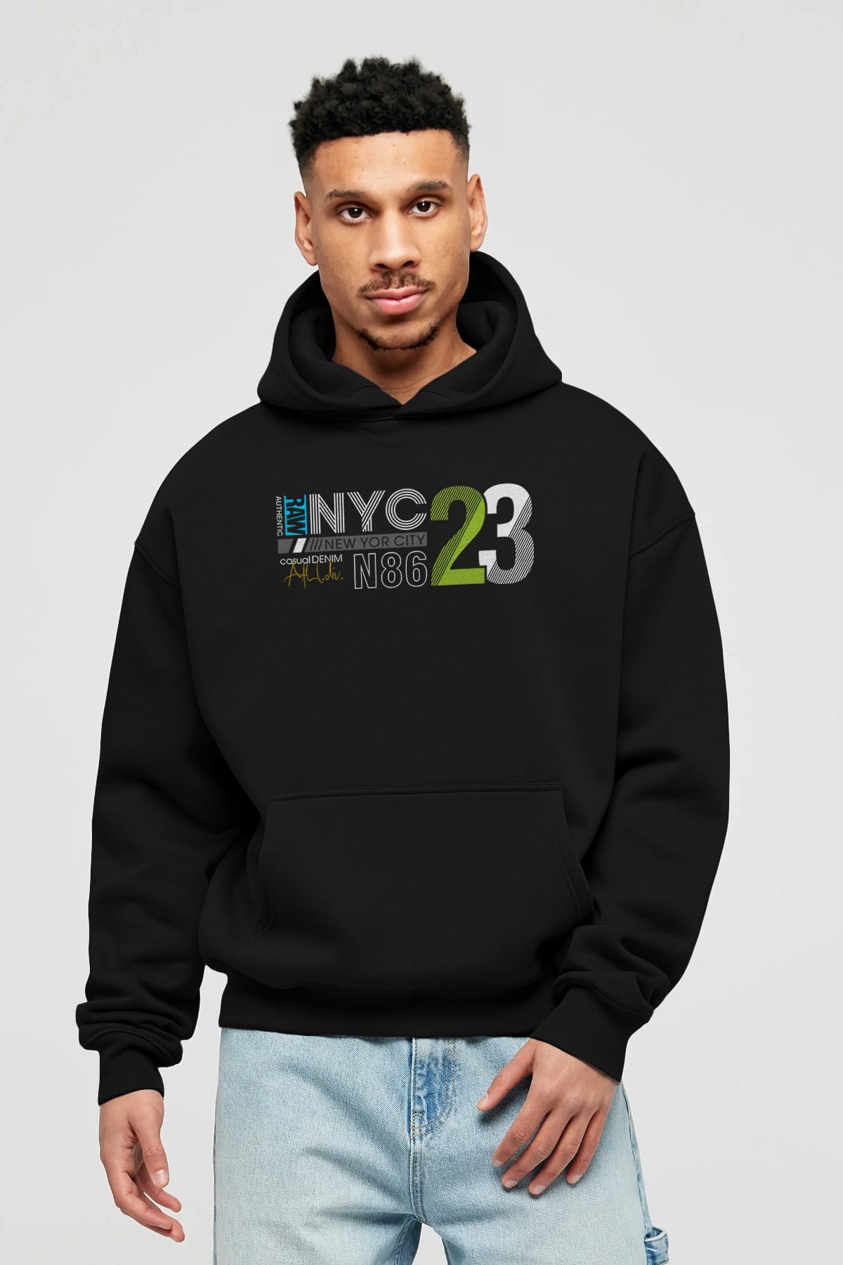 NYC 23 Ön Baskılı Oversize Hoodie Kapüşonlu Sweatshirt Erkek Kadın Unisex