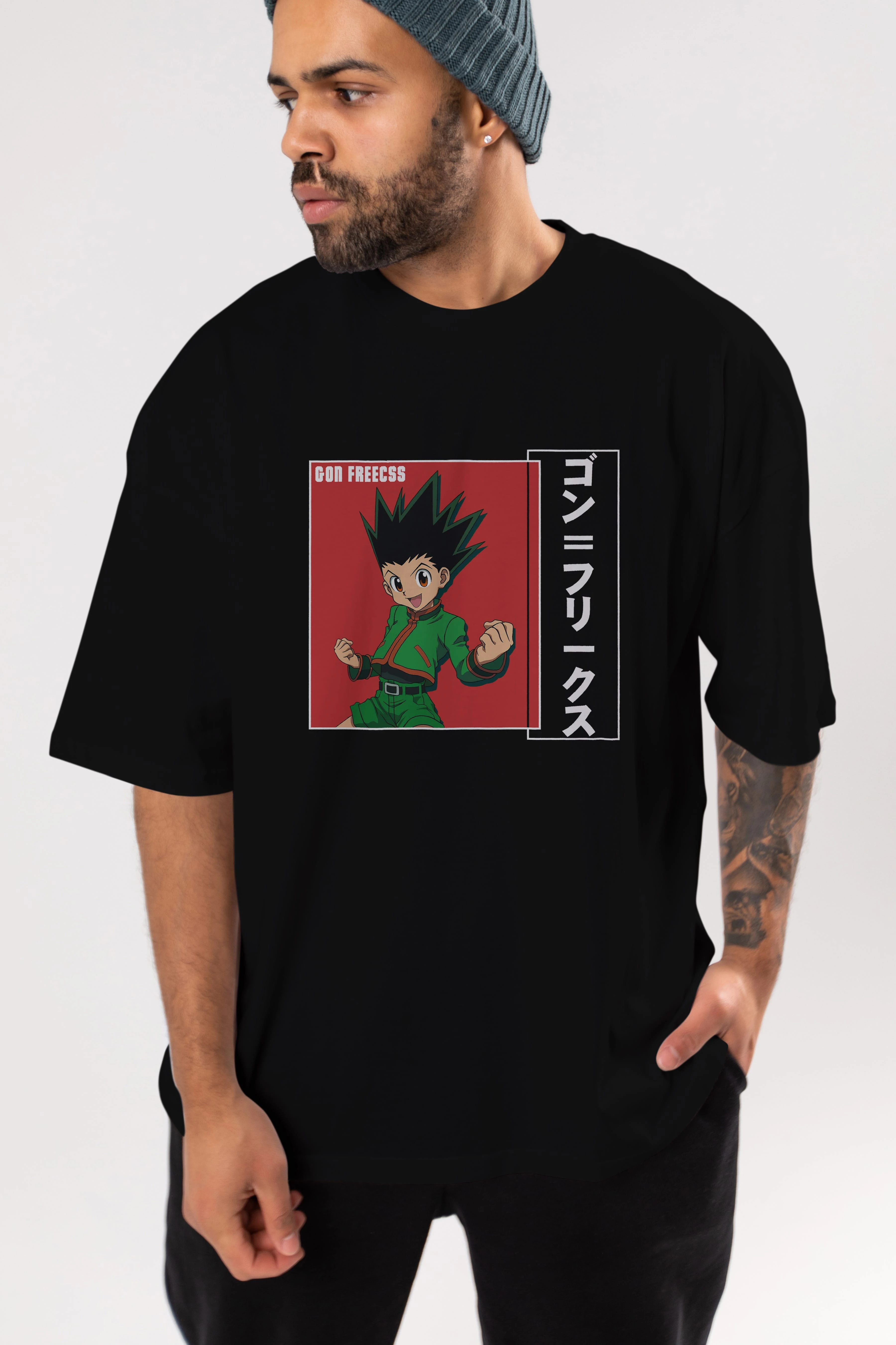 Gon Freecss HUNTER X HUNTER 5 Anime Ön Baskılı Oversize t-shirt %100 pamuk Erkek Kadın Unisex