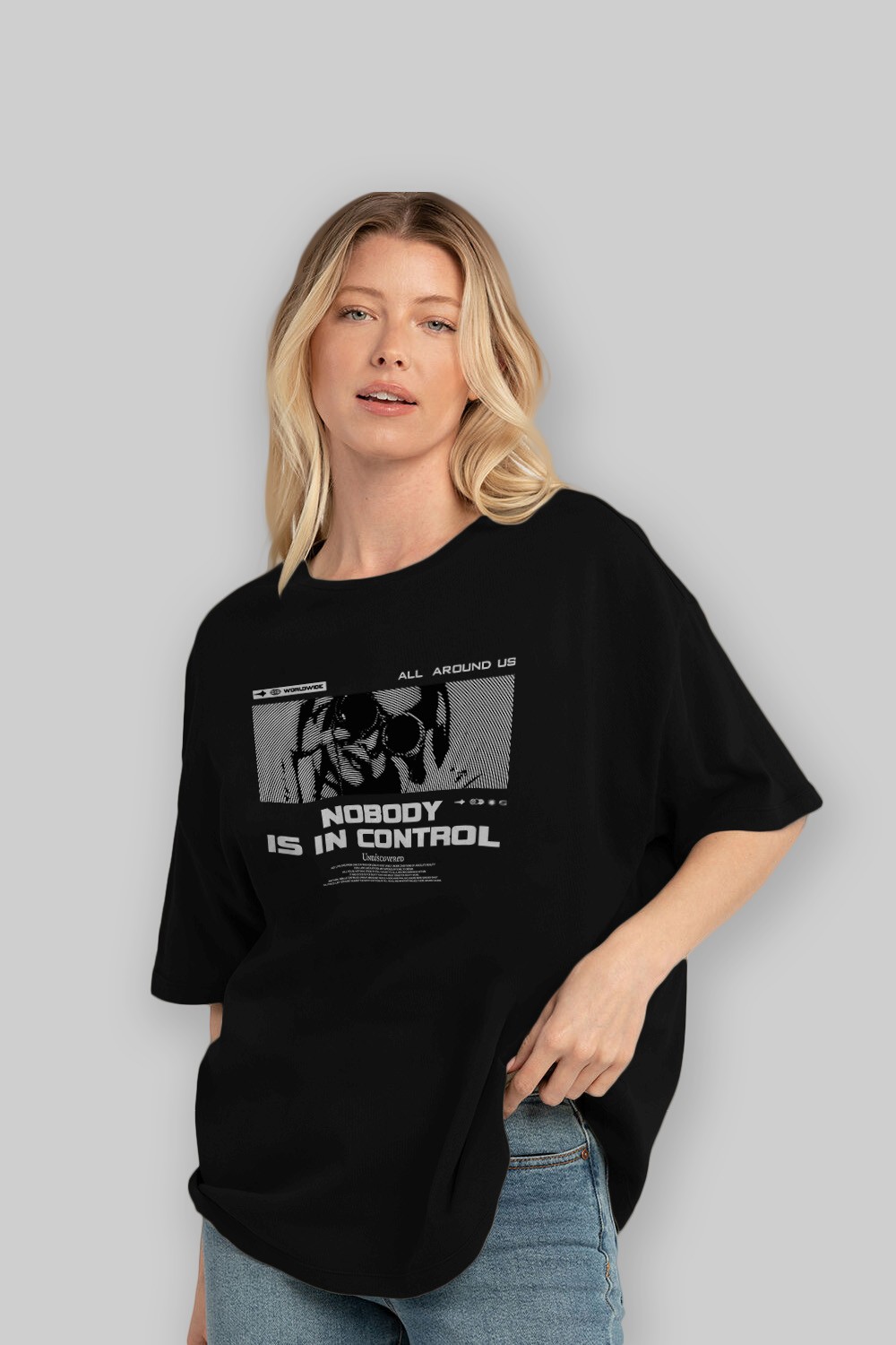 Nobody is in Control Ön Baskılı Oversize t-shirt Erkek Kadın Unisex