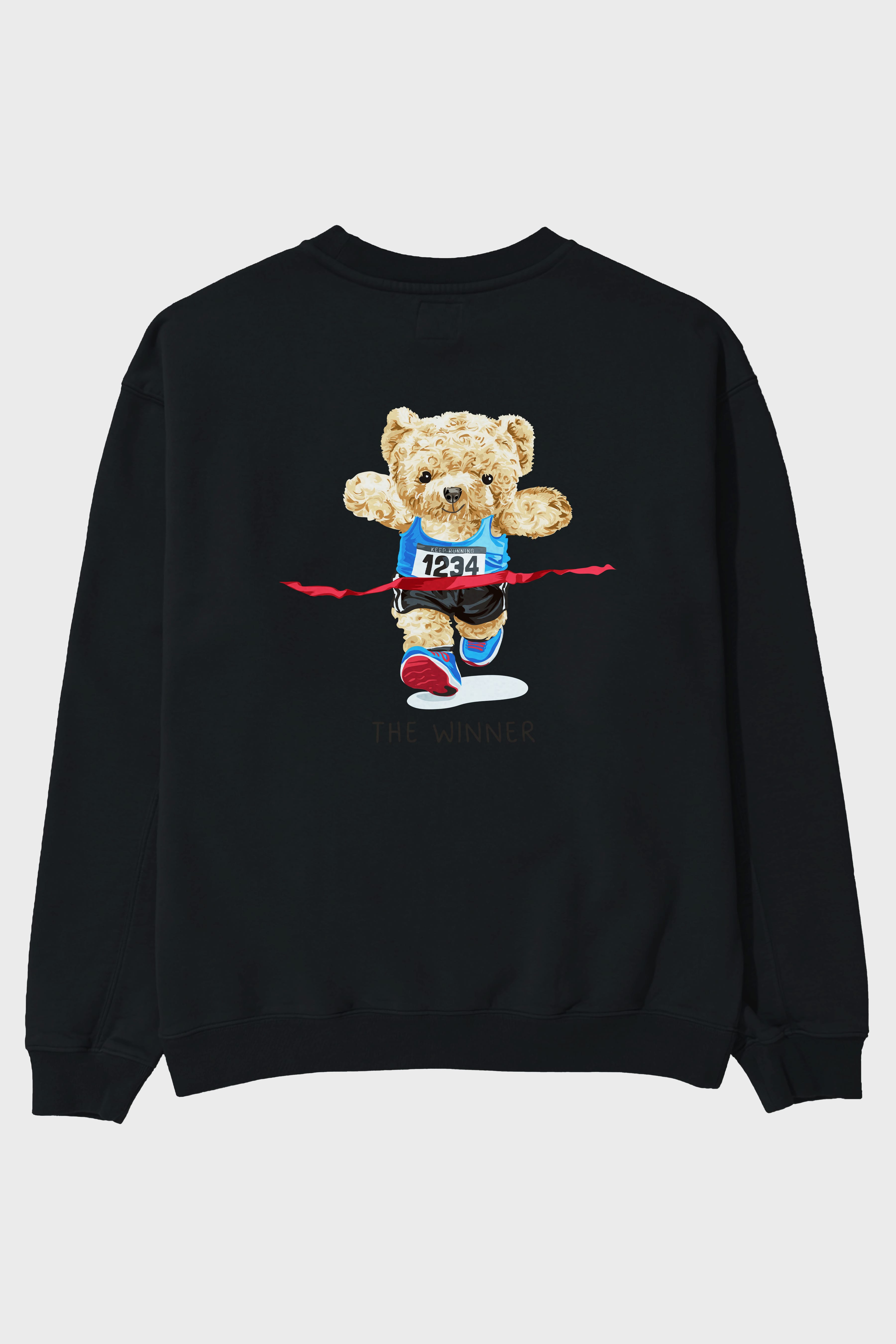 Teddy Bear The Winner Arka Baskılı Oversize Sweatshirt Erkek Kadın Unisex