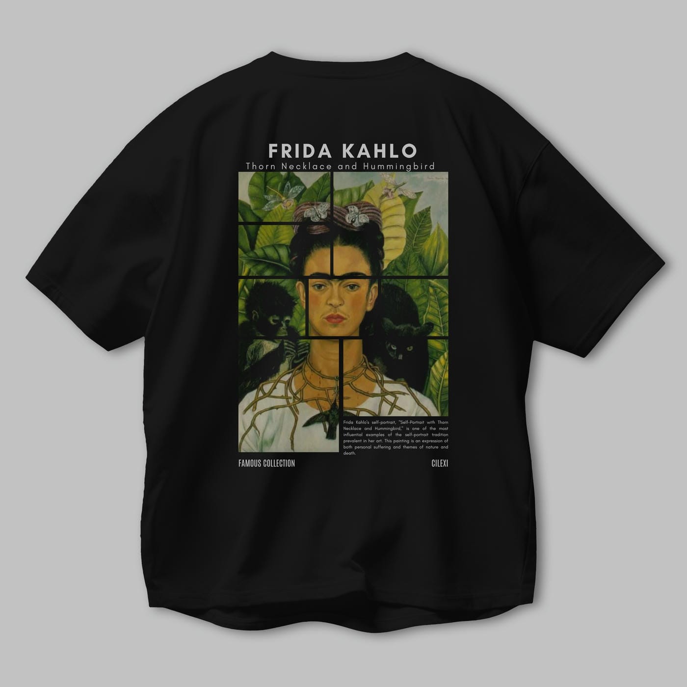 Frida Kahlo Arka Baskılı Oversize t-shirt Erkek Kadın Bisiklet Yaka Pamuk tişort