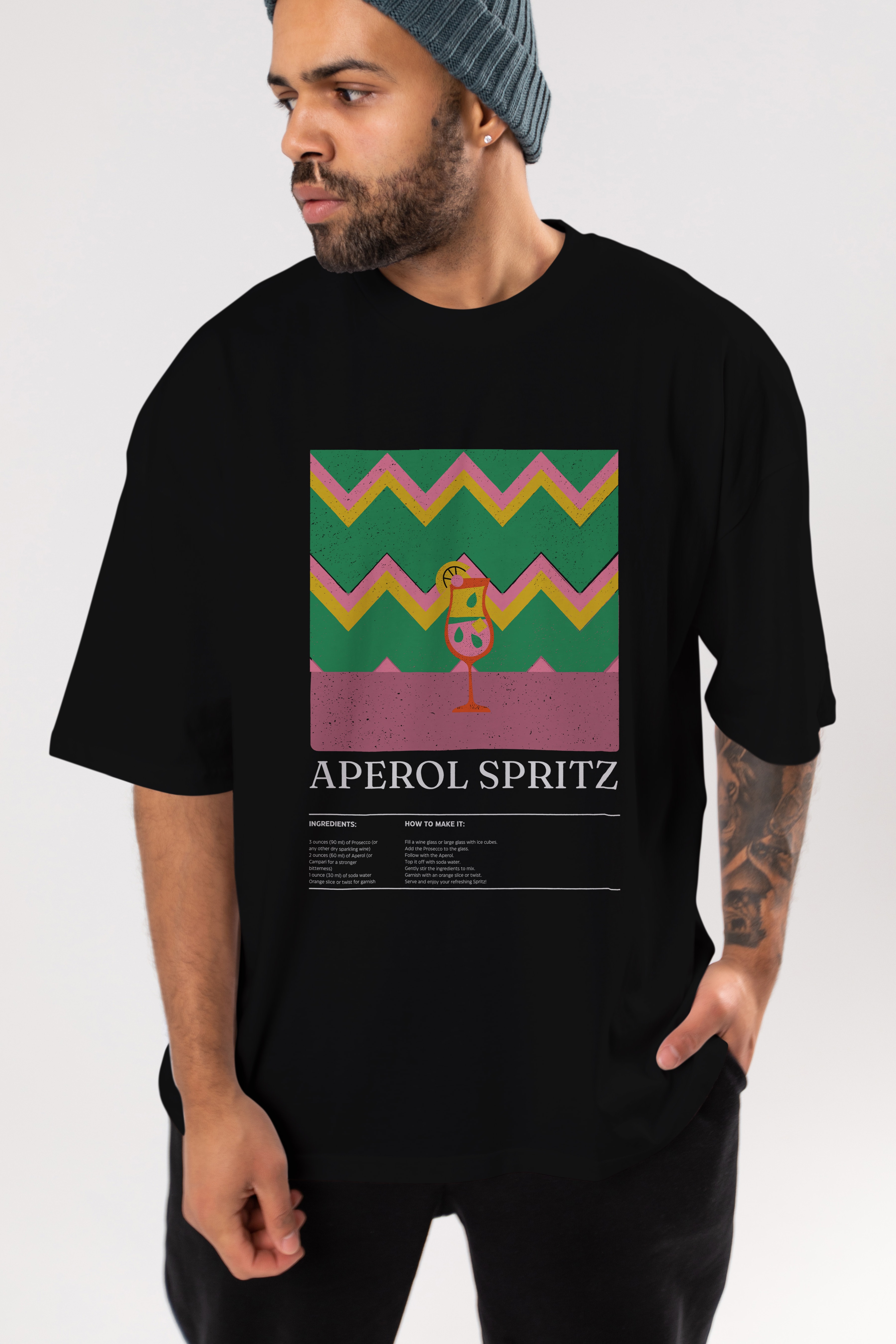 Aperol Spritz Kokteyl Ön Baskılı Oversize t-shirt Erkek Kadın %100 Pamuk Bisiklet Yaka tişort