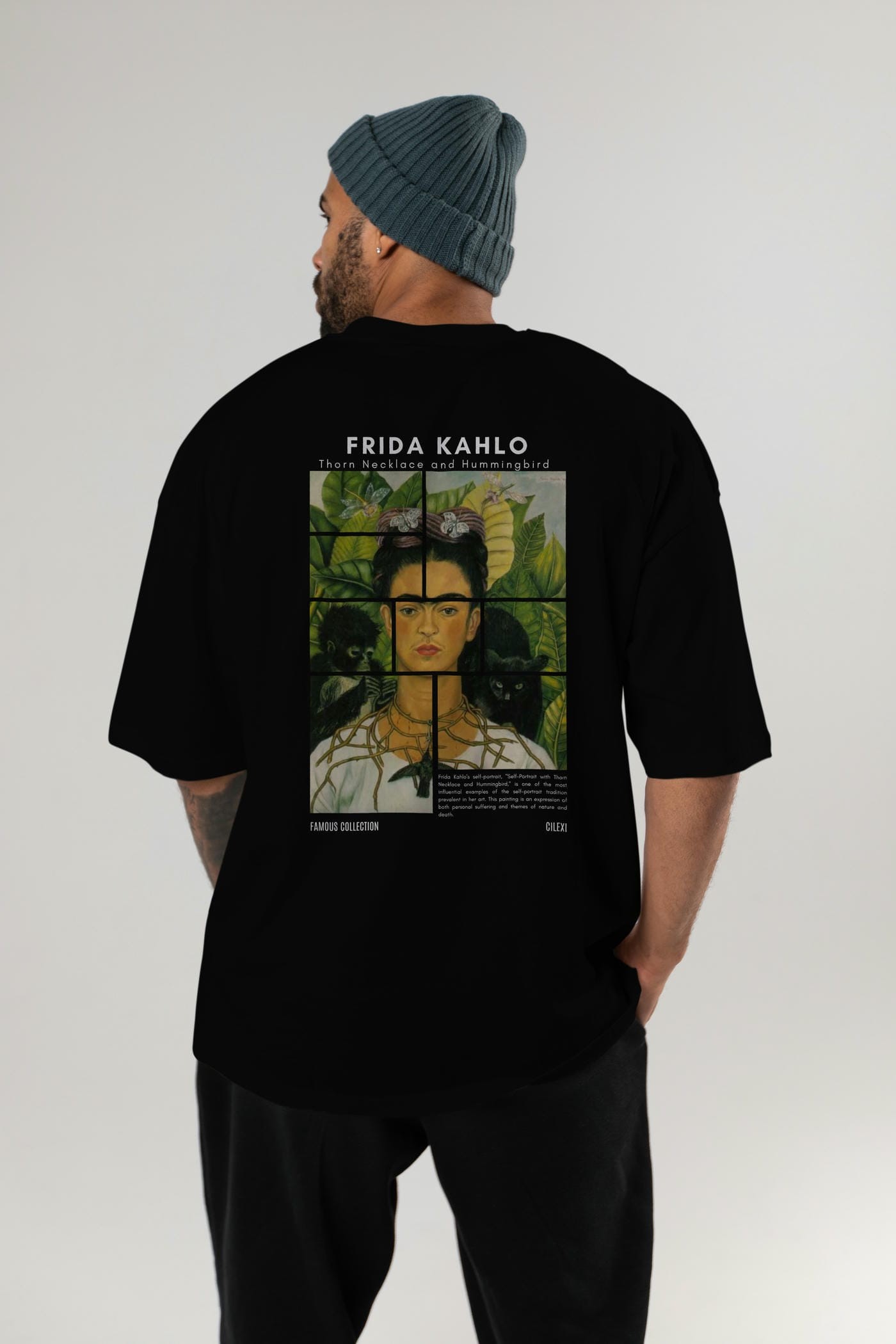 Frida Kahlo Arka Baskılı Oversize t-shirt Erkek Kadın Bisiklet Yaka Pamuk tişort