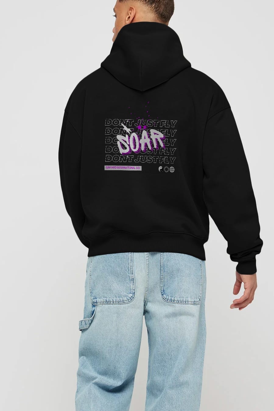 Soar Dont Just Fly Yazılı Arka Baskılı Oversize Hoodie Kapüşonlu Sweatshirt Erkek Kadın Unisex