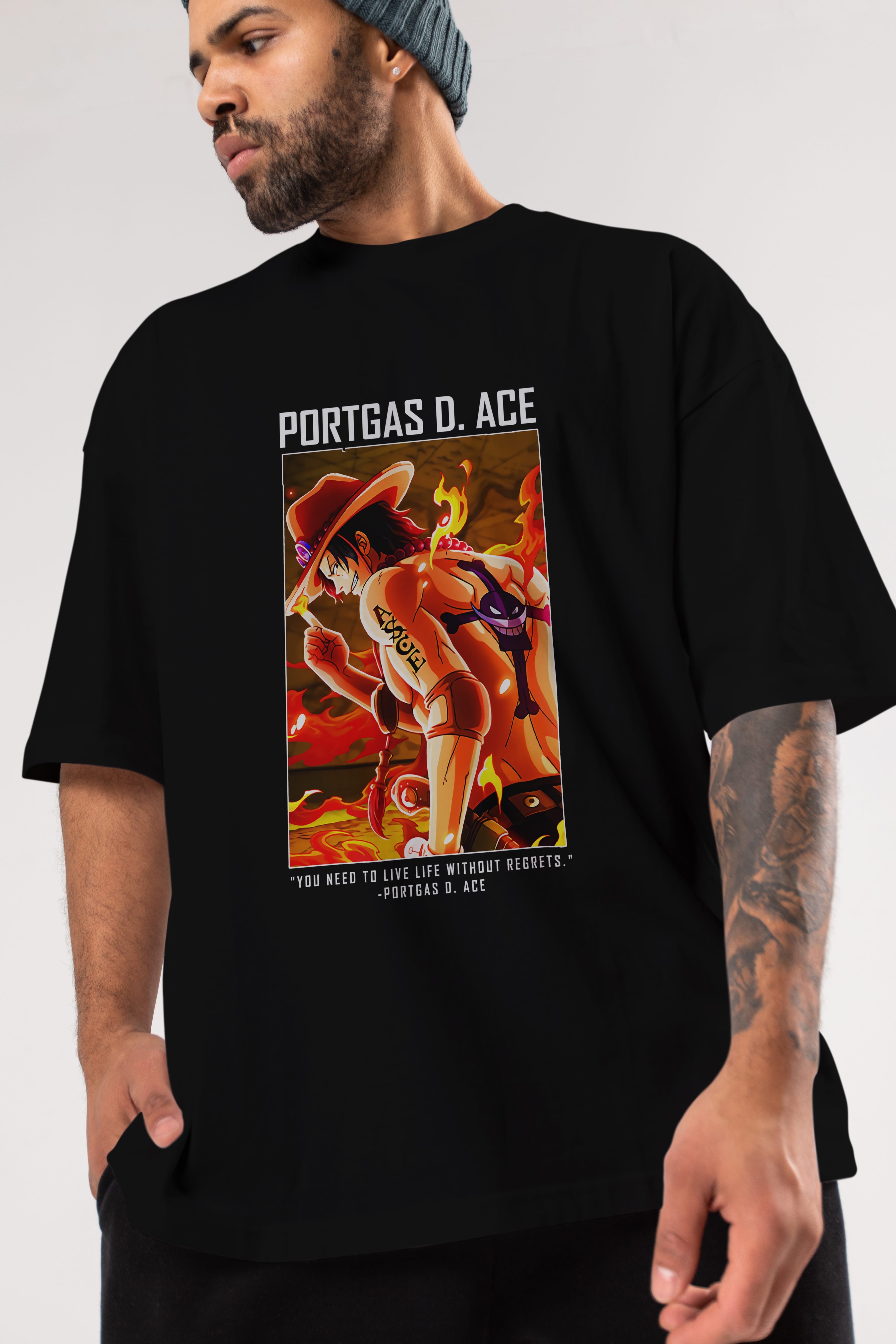 Portgas D. Ace Anime Ön Baskılı Oversize t-shirt Erkek Kadın Unisex