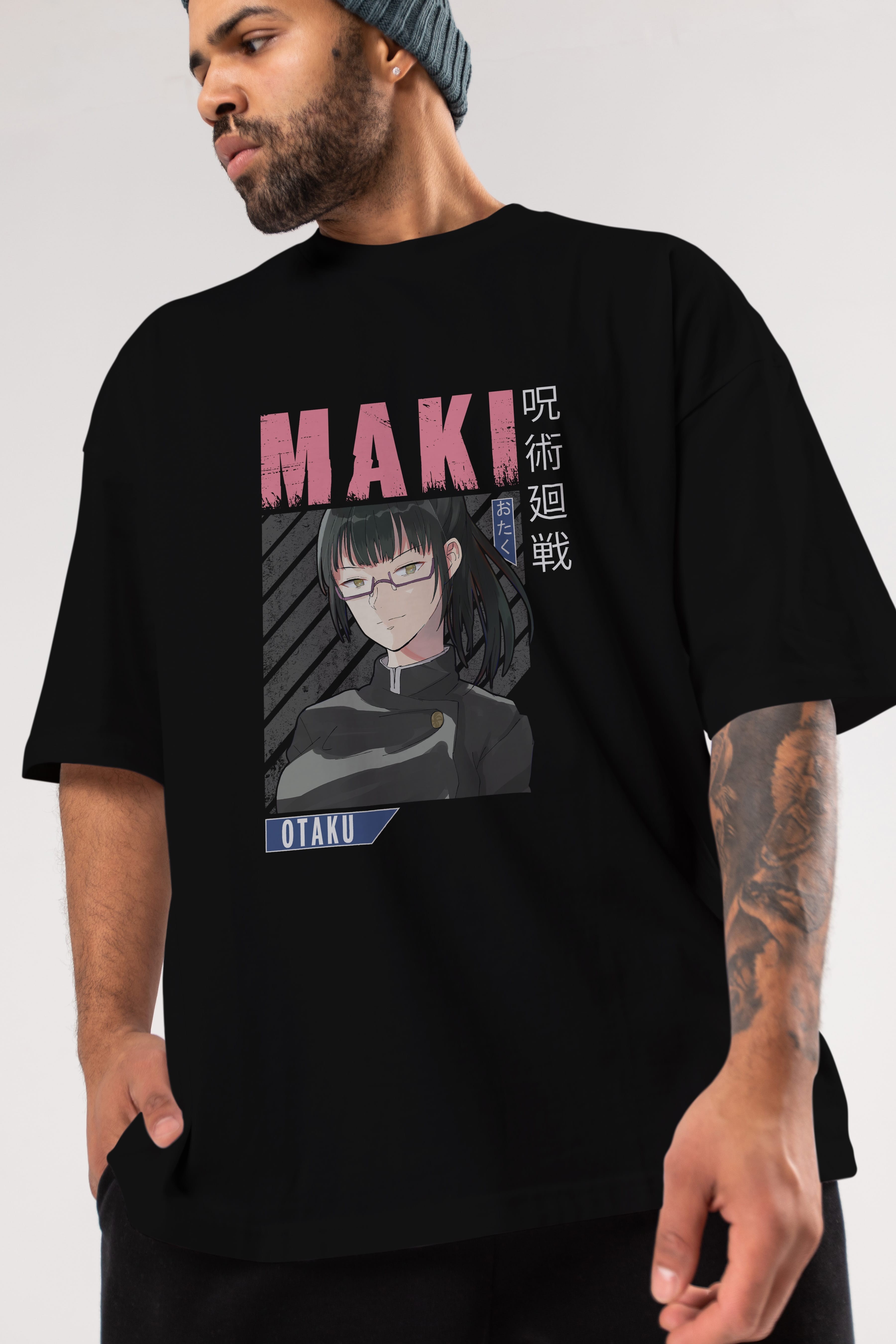 Maki Zenin CHAINSAWMAN 1 Anime Ön Baskılı Oversize t-shirt %100 pamuk Erkek Kadın Unisex