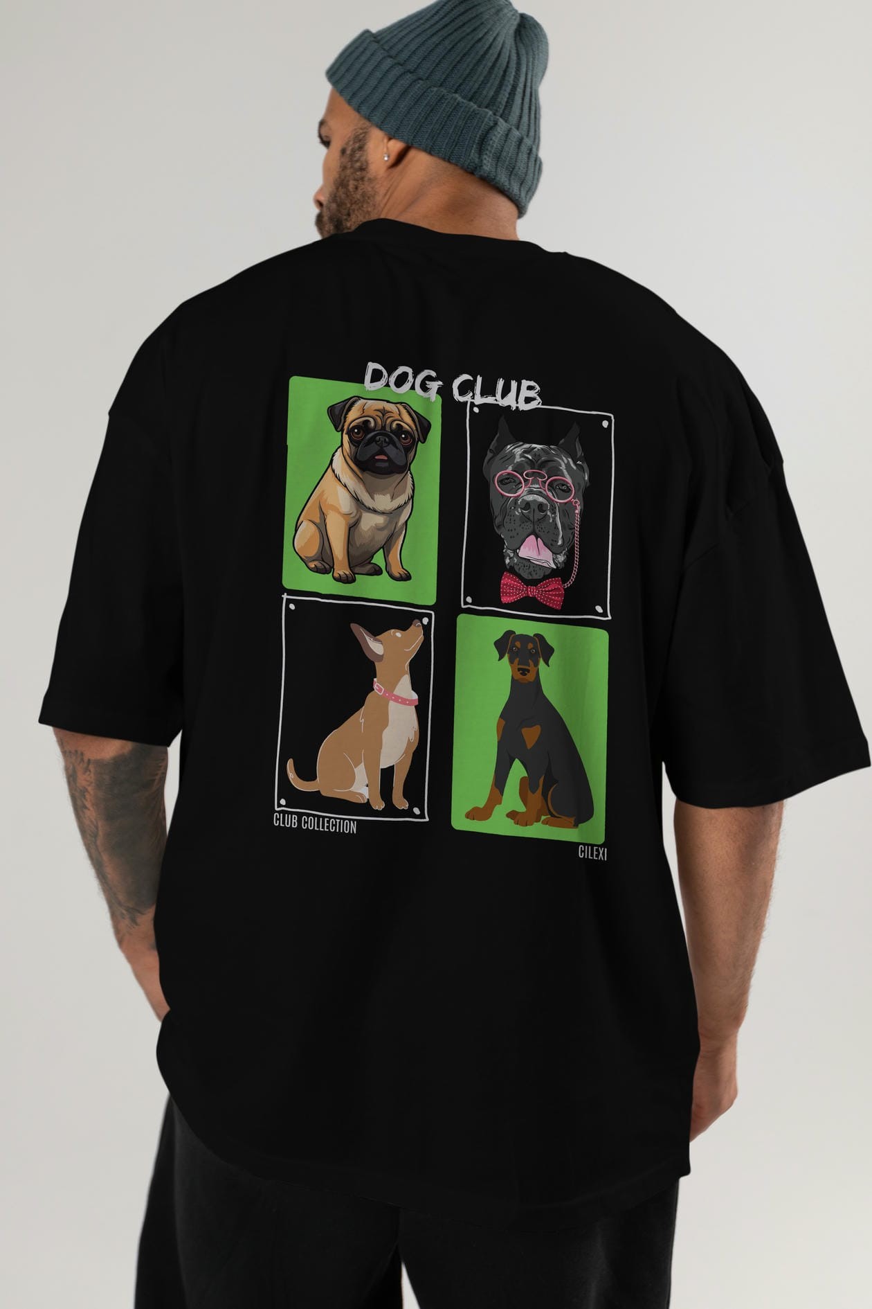Dog Club Arka Baskılı Oversize t-shirt Erkek Kadın %100 Pamuk Bisiklet Yaka tişort