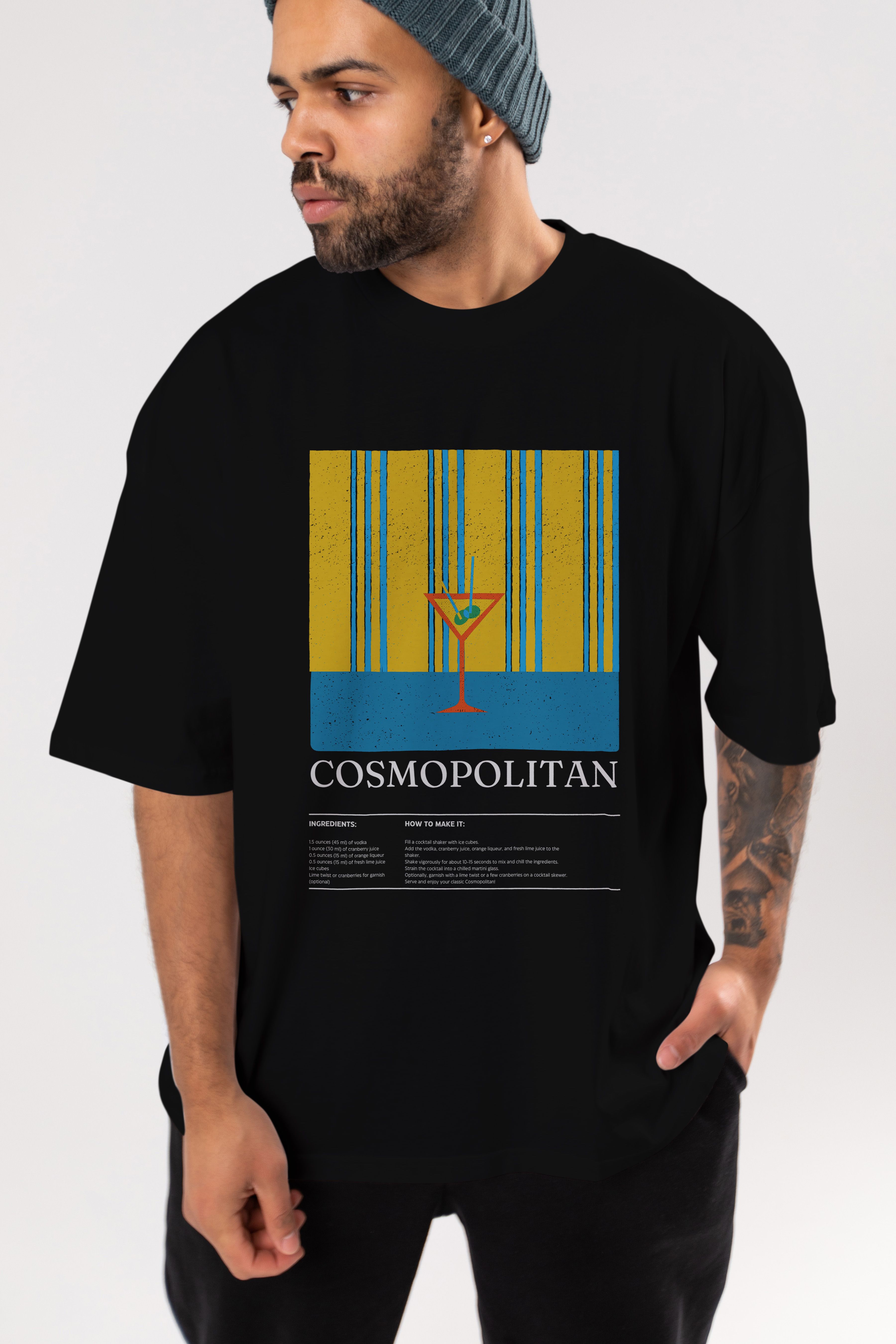 Cosmopolitan Kokteyl Ön Baskılı Oversize t-shirt Erkek Kadın %100 Pamuk Bisiklet Yaka tişort