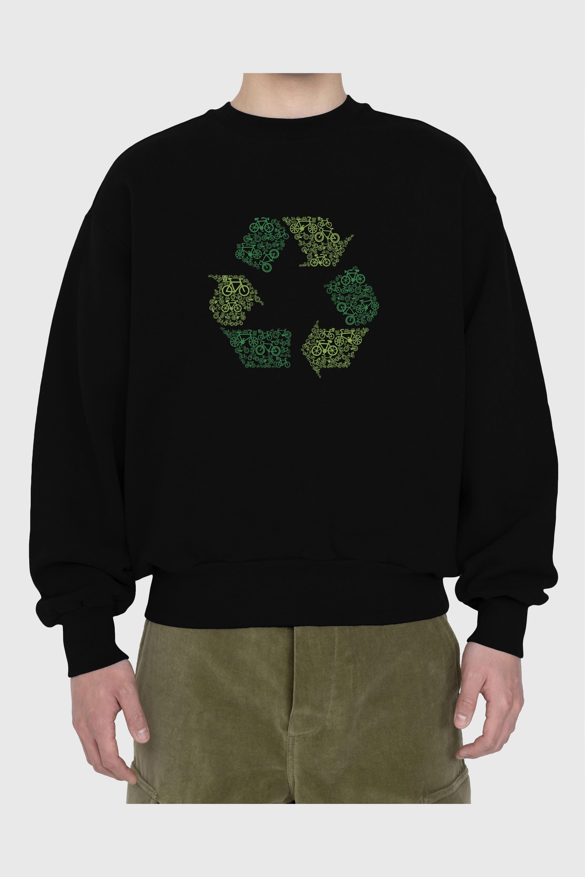 Recycling Ön Baskılı Oversize Sweatshirt Erkek Kadın Unisex