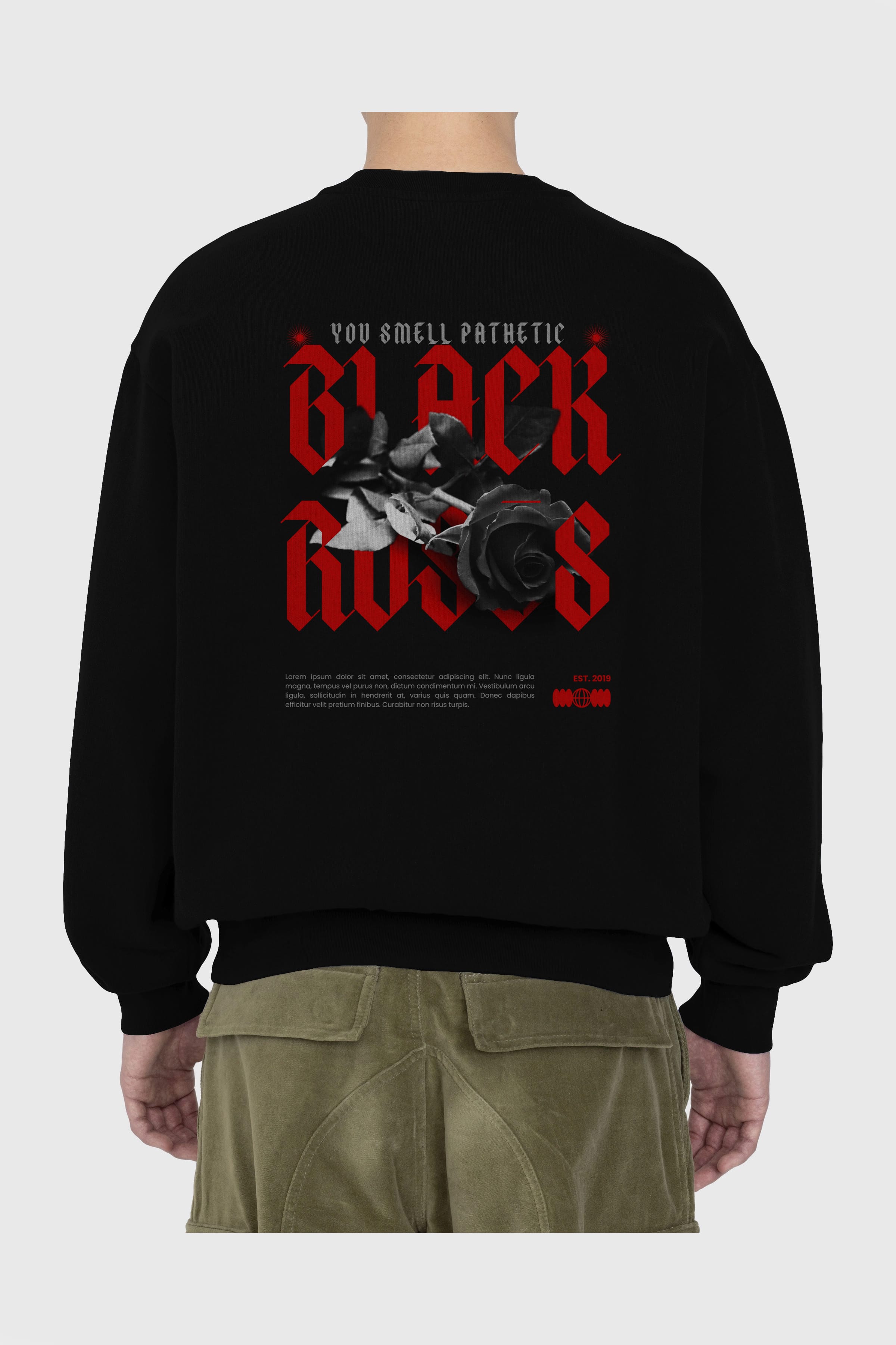 Black Roses Arka Baskılı Oversize Sweatshirt Erkek Kadın Unisex
