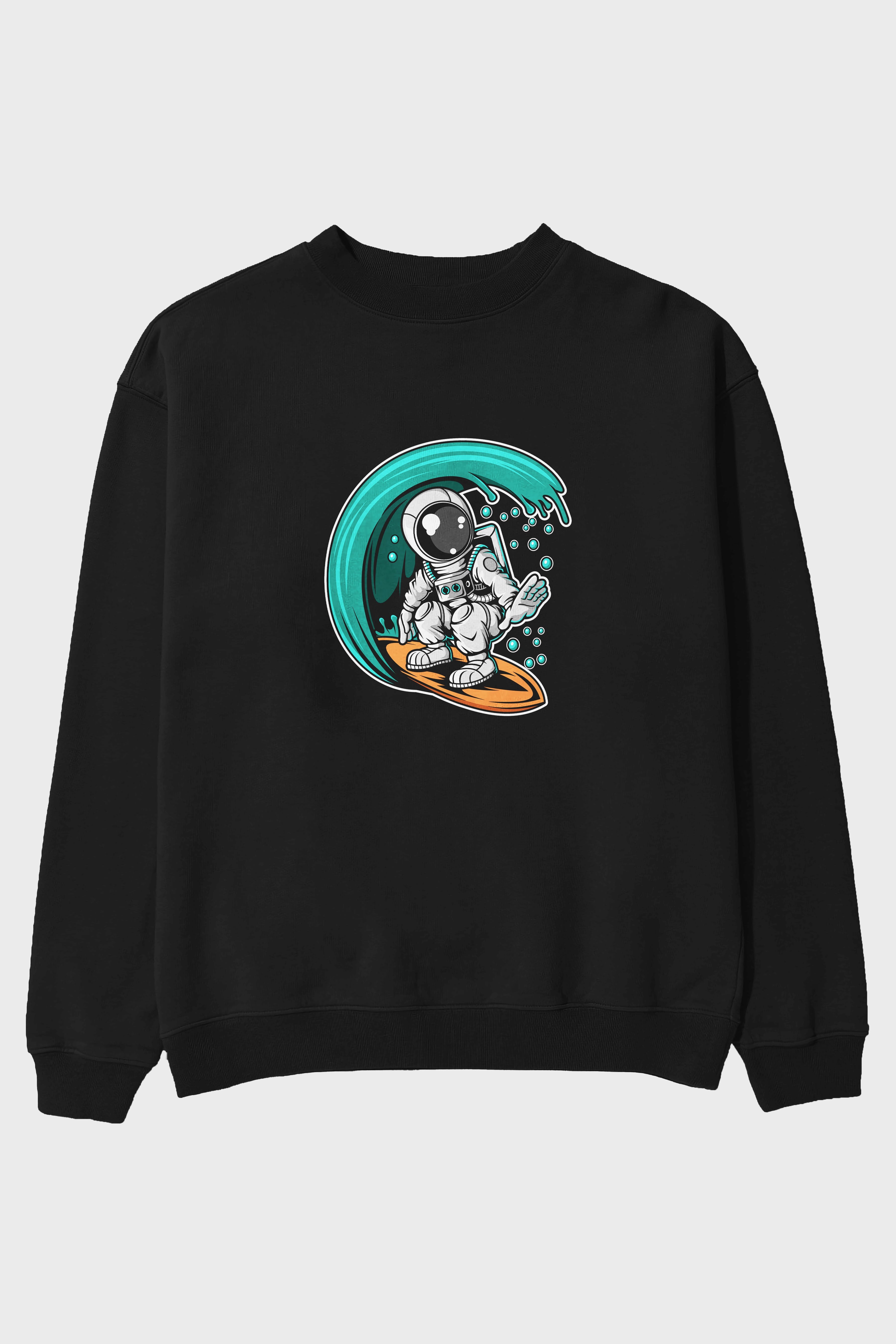 Astronaut Surfing Ön Baskılı Oversize Sweatshirt Erkek Kadın Unisex