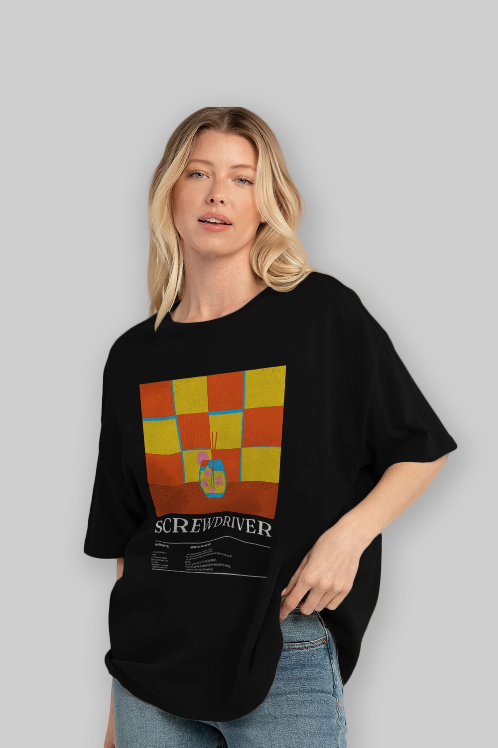Screwdriver Kokteyl Ön Baskılı Oversize t-shirt Erkek Kadın %100 Pamuk Bisiklet Yaka tişort
