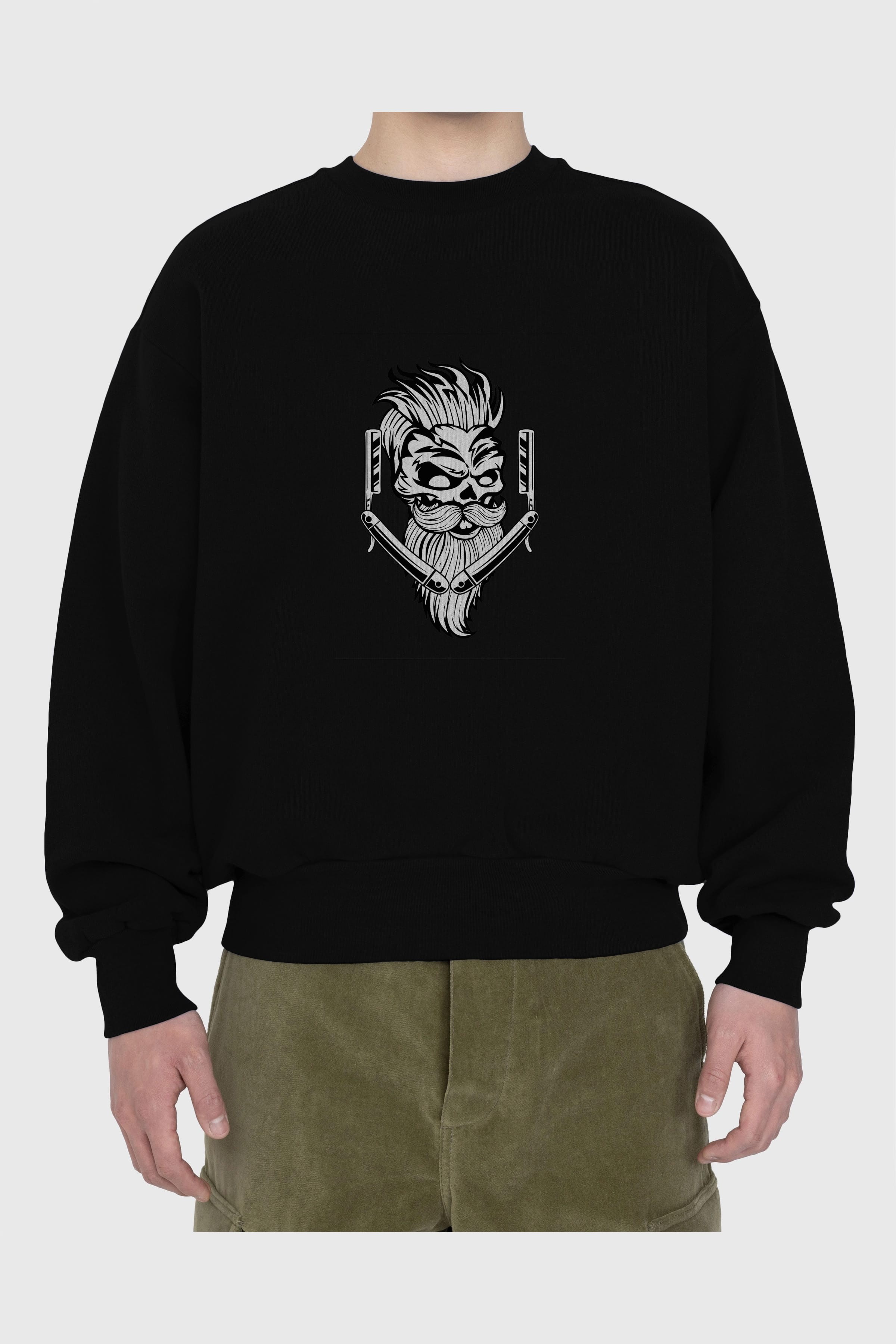 Skull Beard Ön Baskılı Oversize Sweatshirt Erkek Kadın Unisex