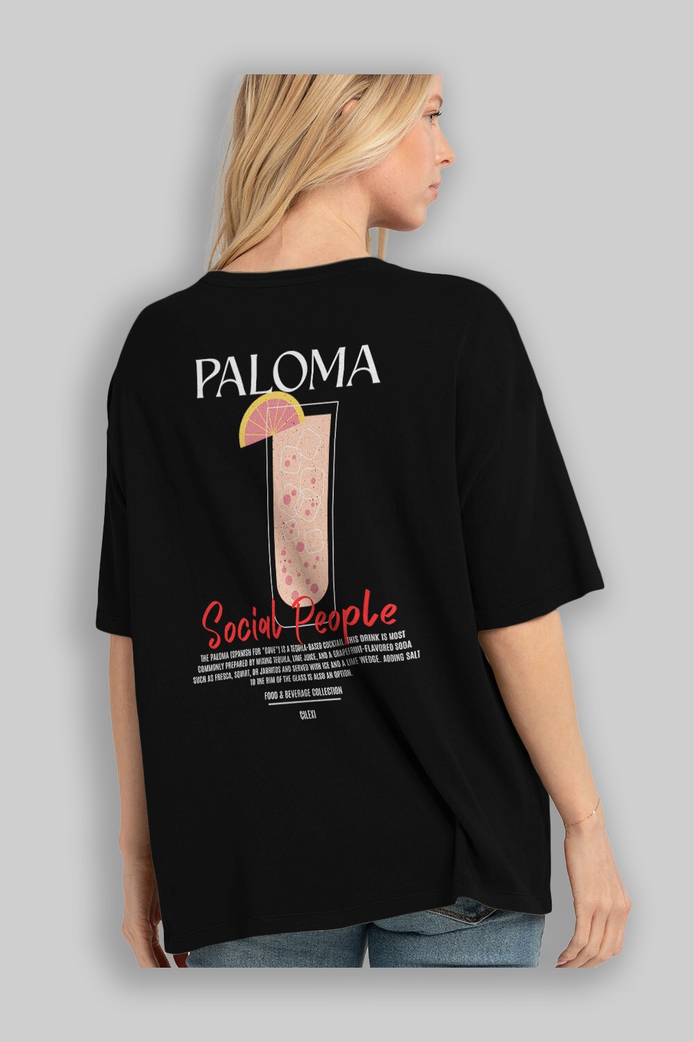 Paloma Kokteyl Serisi Baskılı Oversize t-shirt Erkek Kadın Unisex %100 Pamuk Bisiklet Yaka tişort