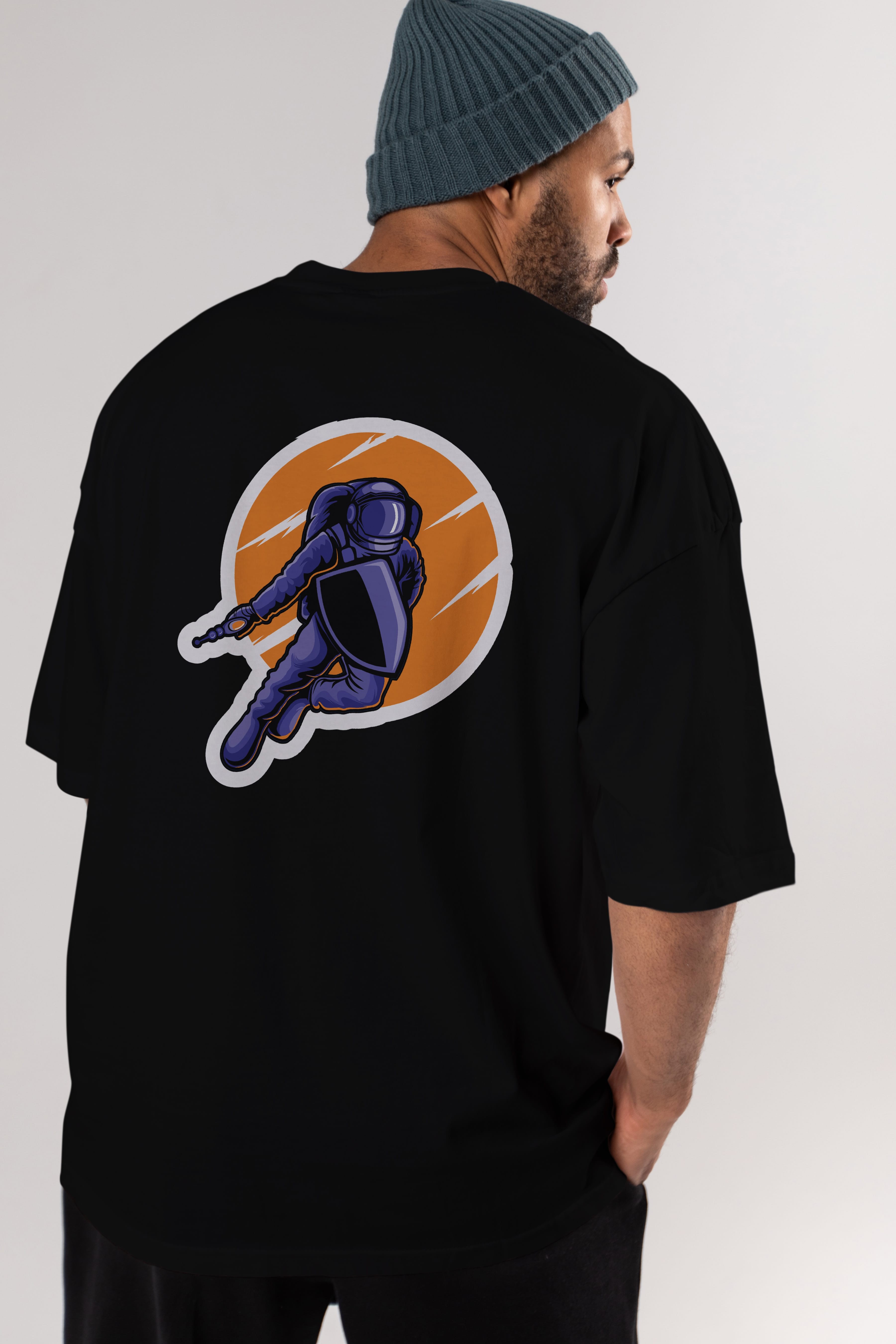 Astro Wars Sticker Arka Baskılı Oversize t-shirt Erkek Kadın Unisex