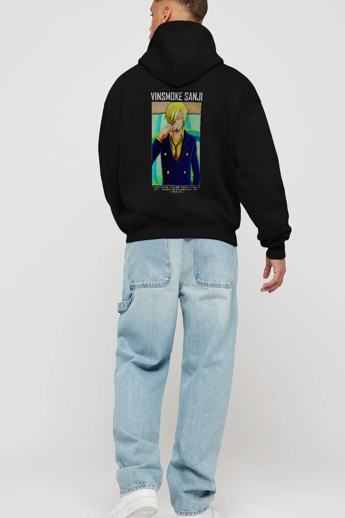 Sanji 2 Anime Arka Baskılı Hoodie Oversize Kapüşonlu Sweatshirt Erkek Kadın Unisex