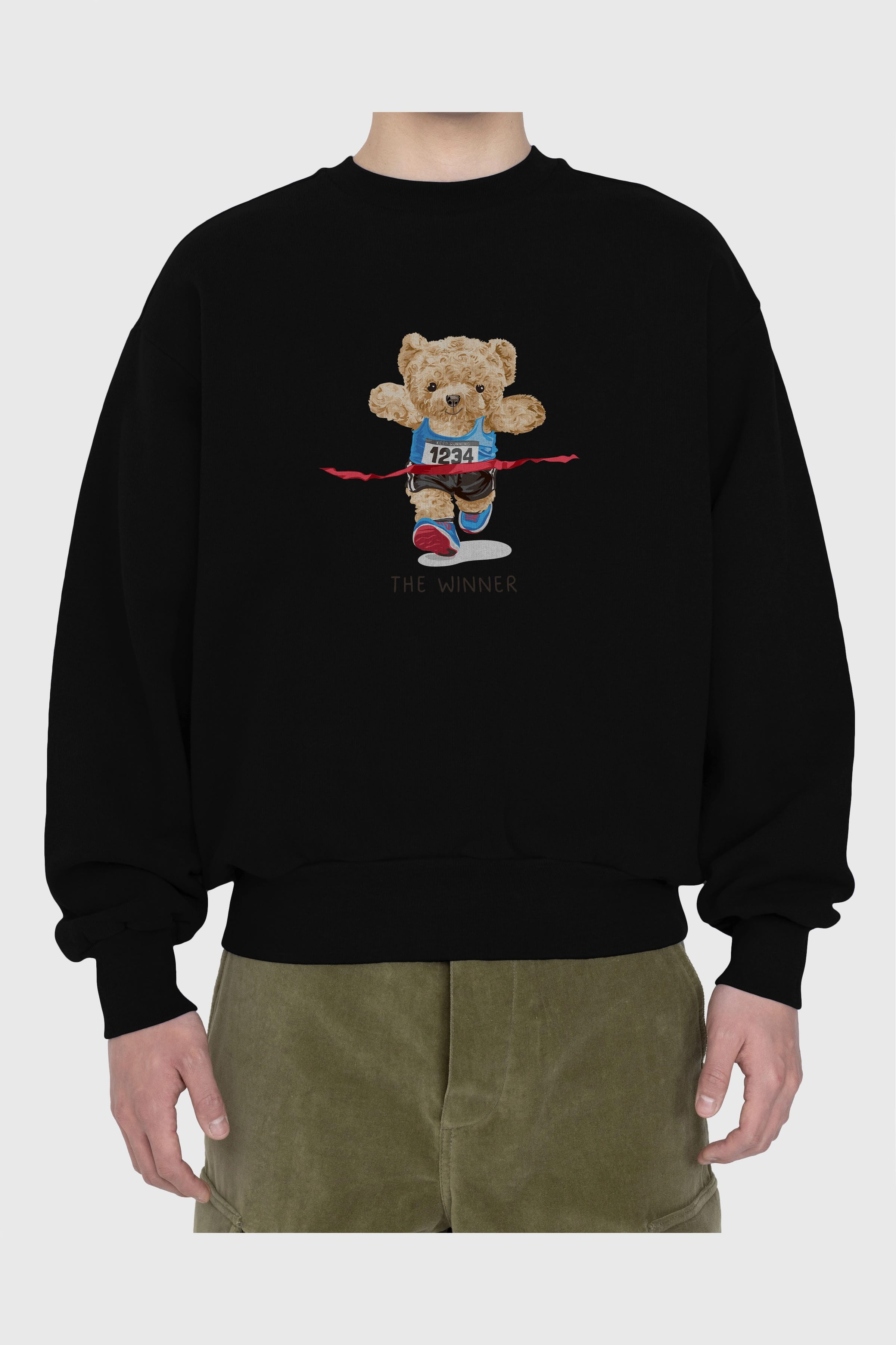Teddy Bear The Winner Ön Baskılı Oversize Sweatshirt Erkek Kadın Unisex