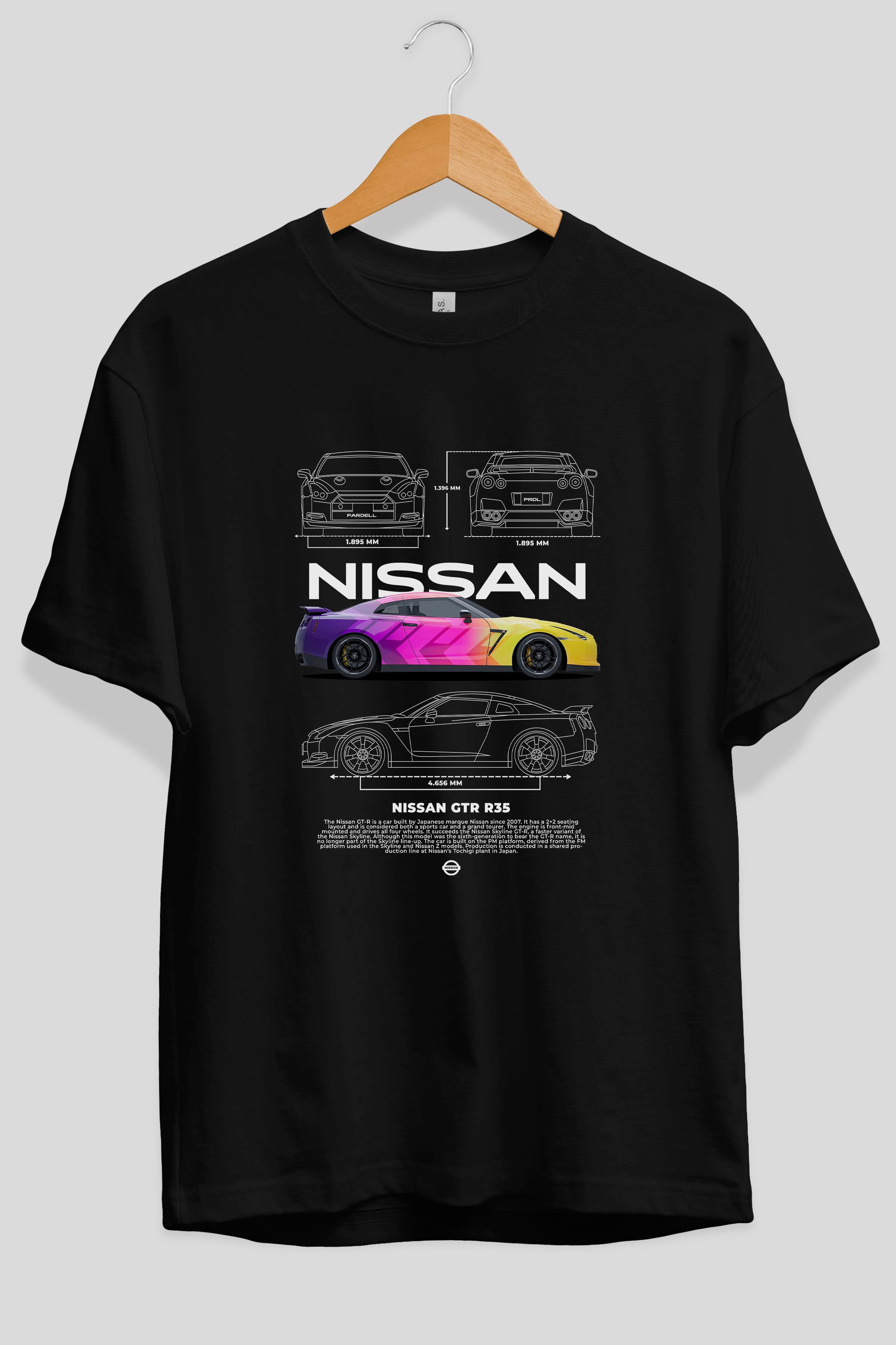 NISSAN GTR R35 Ön Baskılı Oversize t-shirt Erkek Kadın Unisex %100 Pamuk Bisiklet Yaka tişort