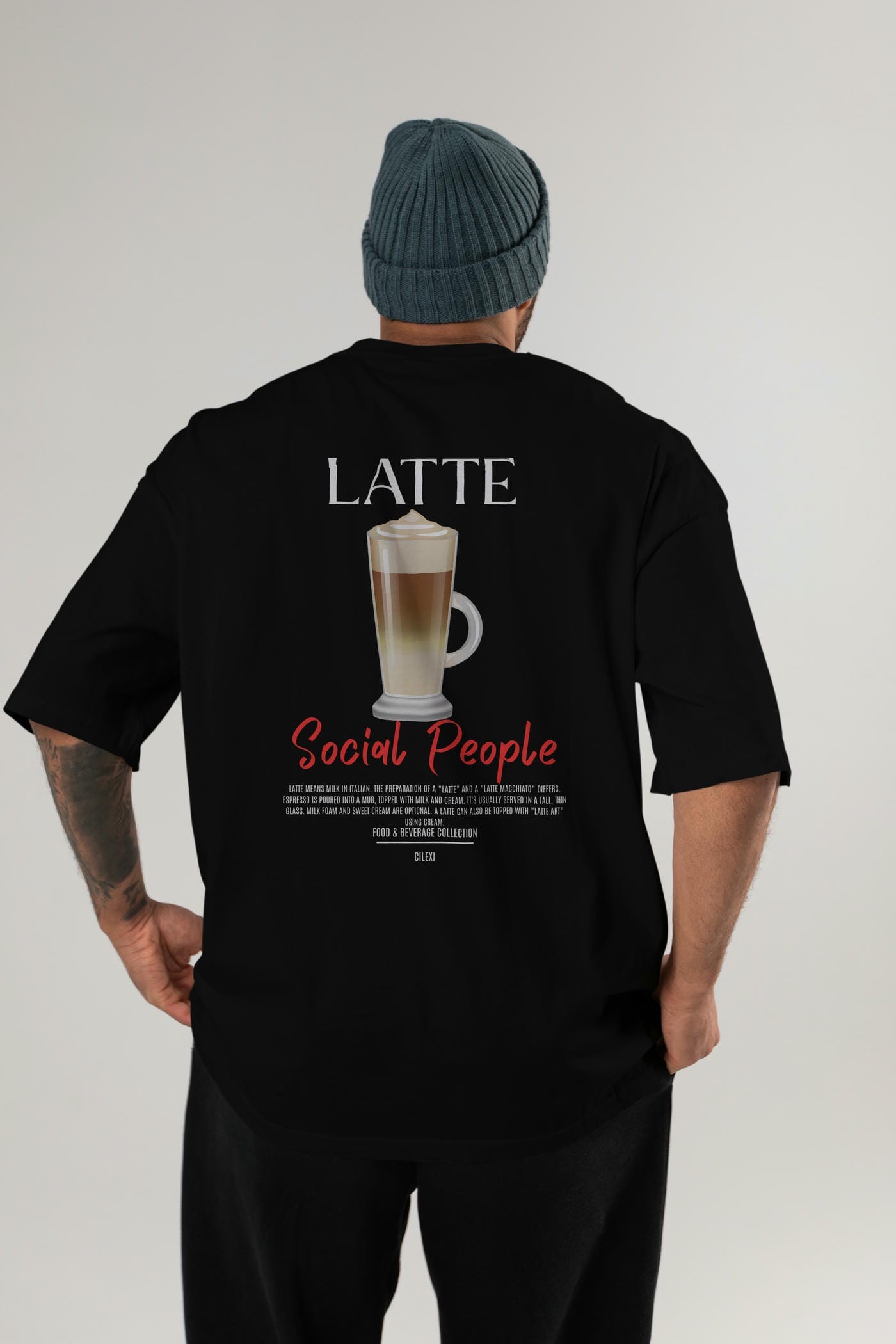 Latte Kokteyl Serisi Baskılı Oversize t-shirt Erkek Kadın Unisex %100 Pamuk Bisiklet Yaka tişort