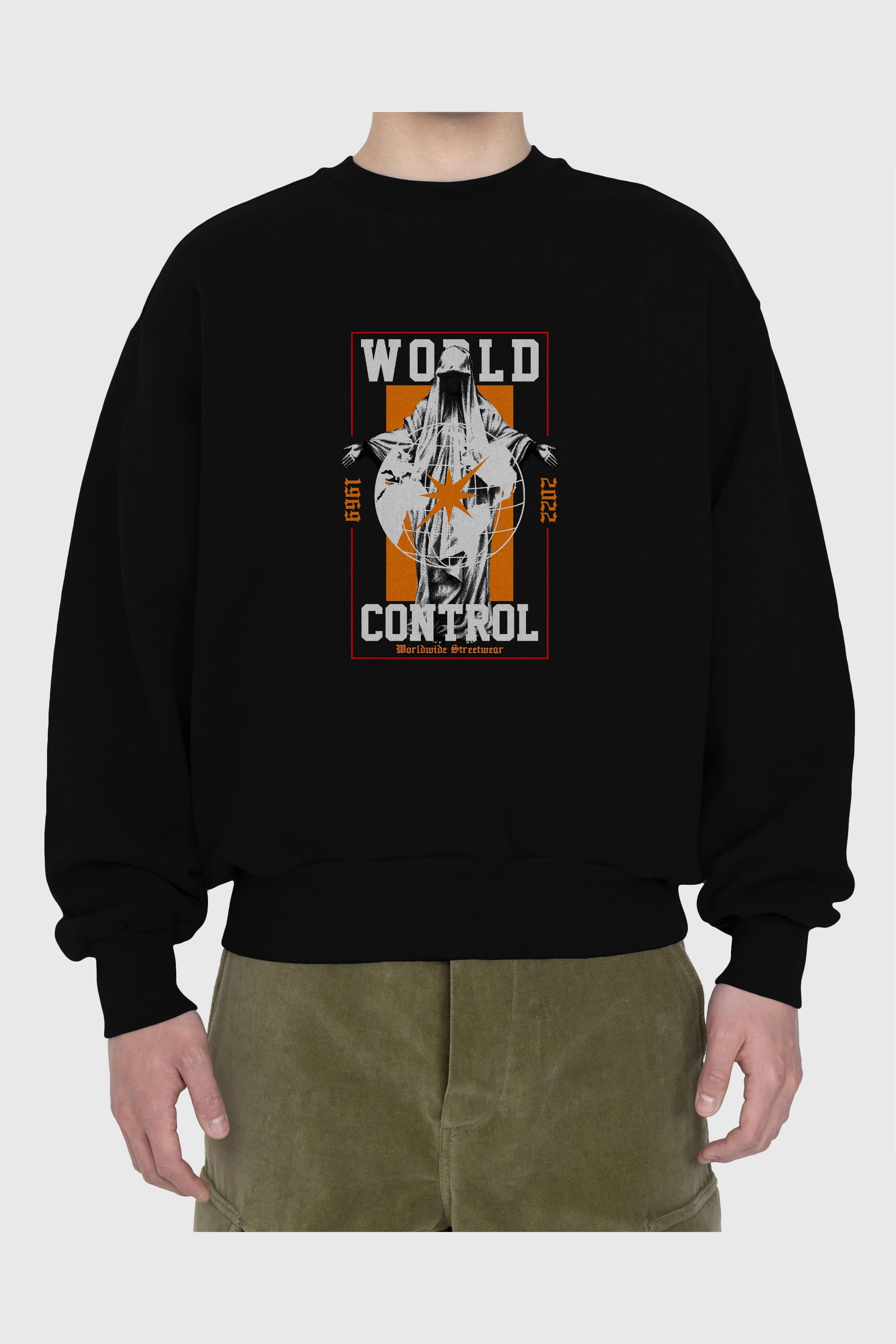 World Control Ön Baskılı Oversize Sweatshirt Erkek Kadın Unisex