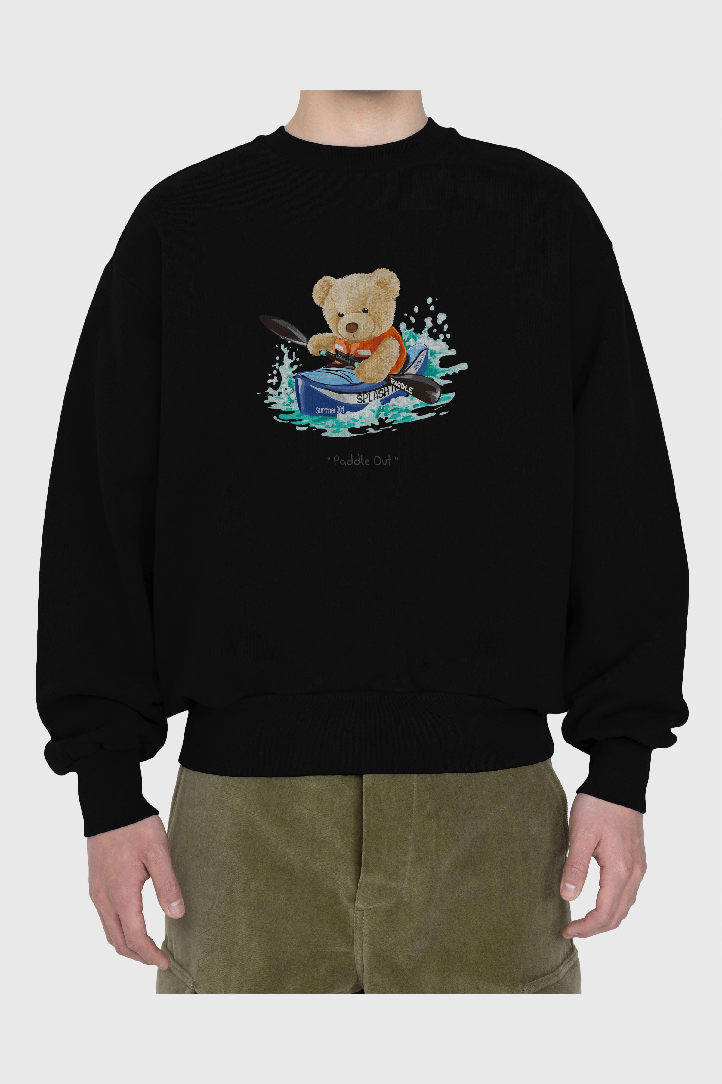 Teddy Bear Paddle Out Ön Baskılı Oversize Sweatshirt Erkek Kadın Unisex