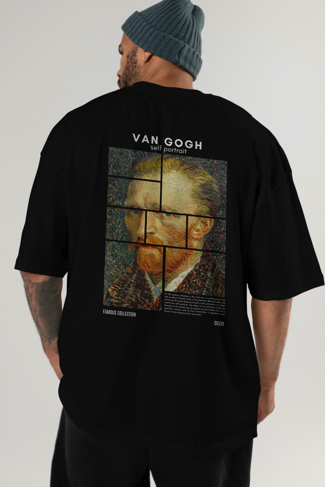 Van Gogh Self Portrait Arka Baskılı Oversize t-shirt Erkek Kadın Bisiklet Yaka Pamuk tişort