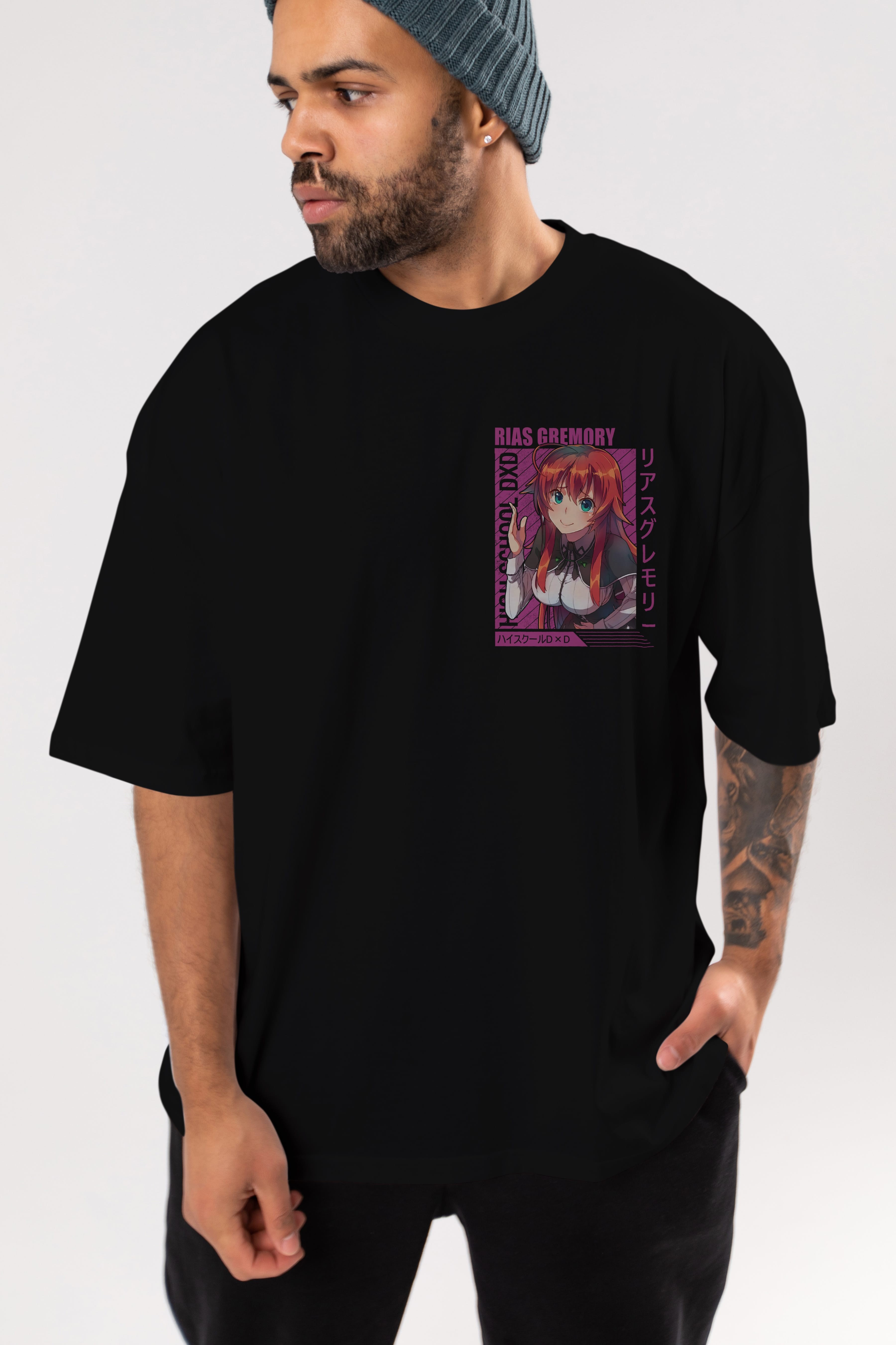 Rias Gremory 10 Ön Sol Baskılı Oversize t-shirt Erkek Kadın Unisex %100 Pamuk Bisiklet Yaka tişort