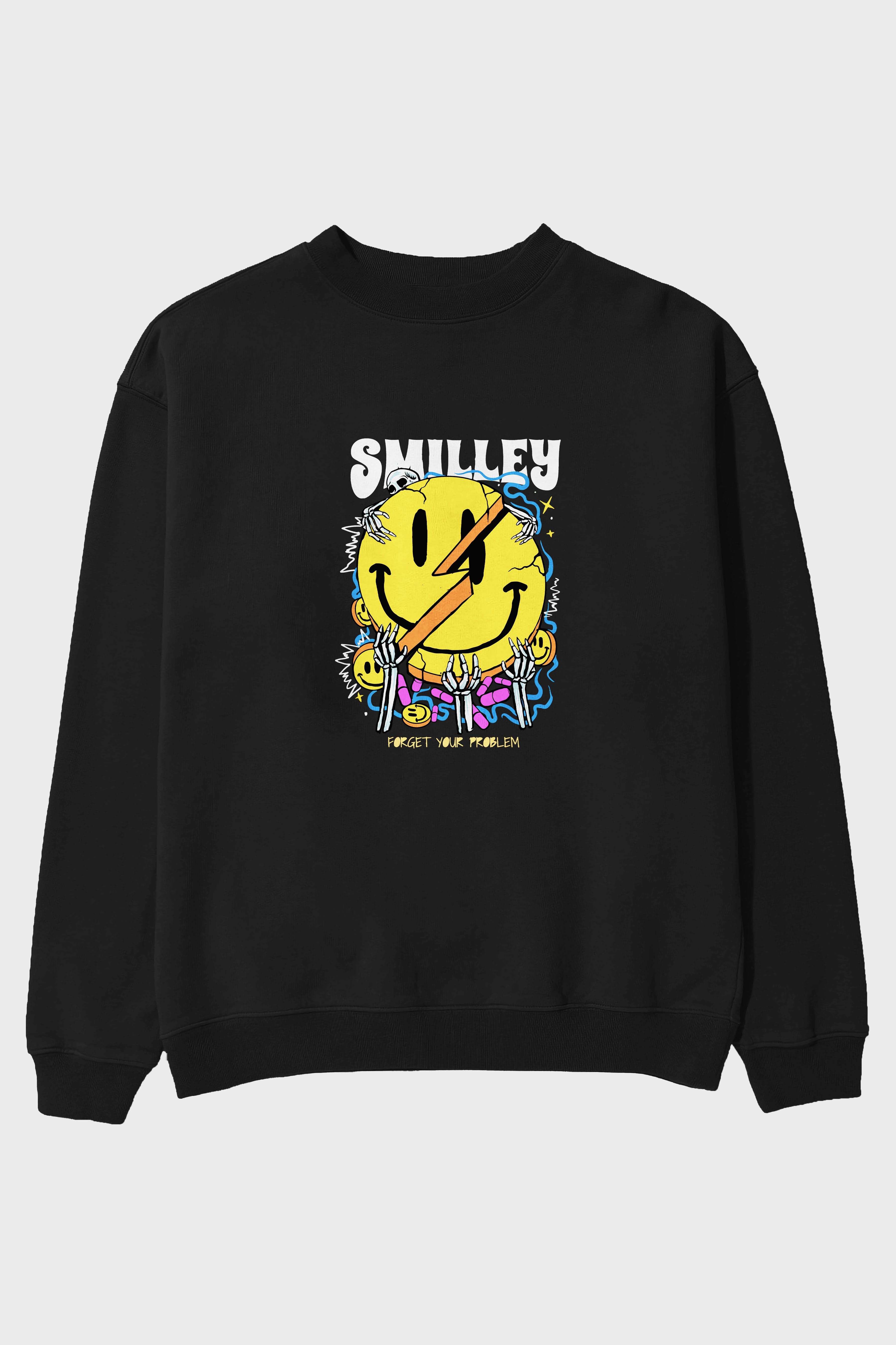 Smilley Streetwear Ön Baskılı Oversize Sweatshirt Erkek Kadın Unisex