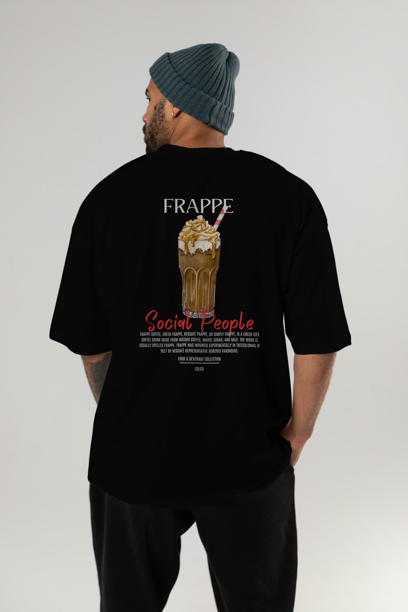 Frappe Kokteyl Serisi Baskılı Oversize t-shirt Erkek Kadın Unisex %100 Pamuk Bisiklet Yaka tişort