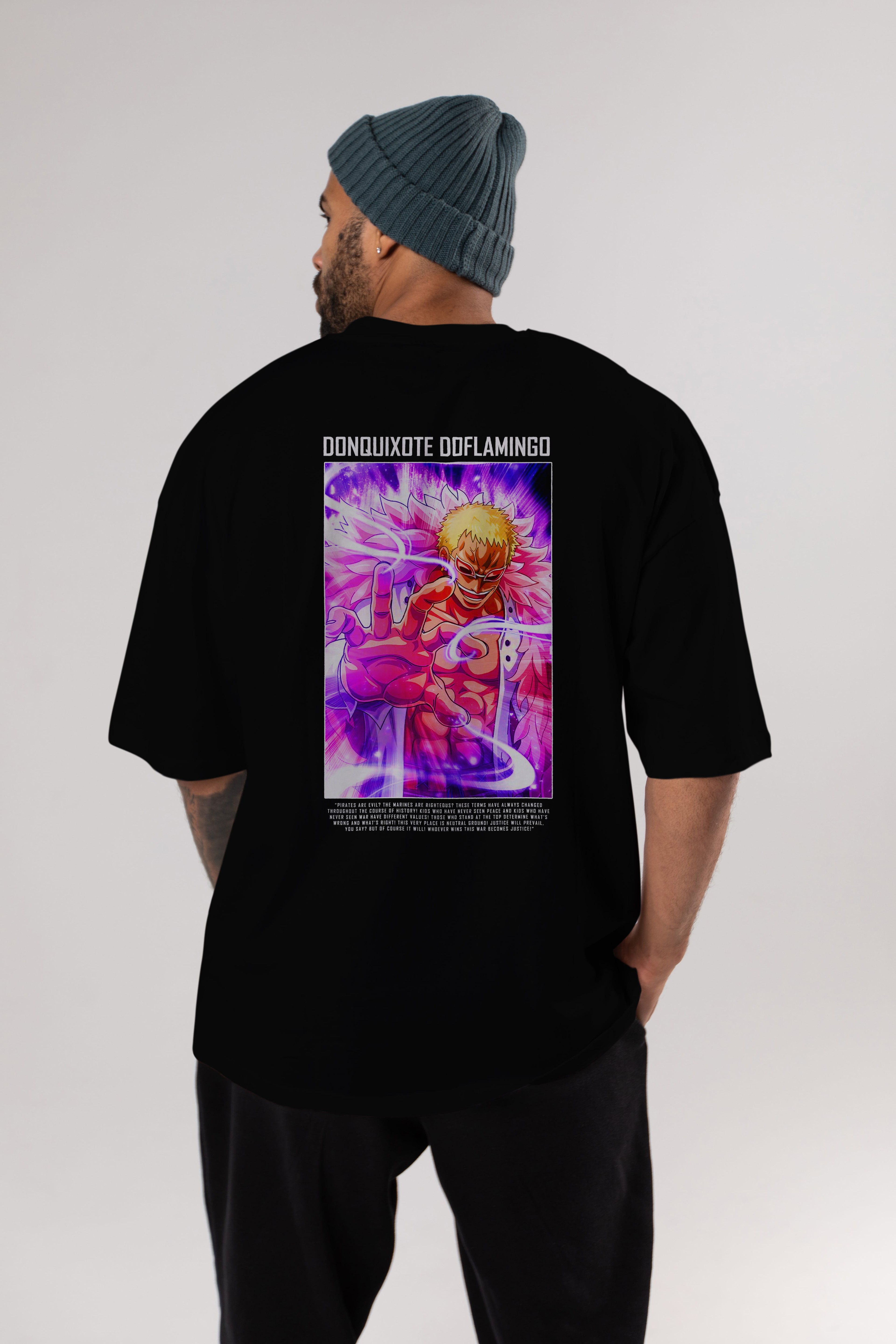 Doflamingo Anime Arka Baskılı Oversize t-shirt Erkek Kadın Unisex %100 pamuk tişort