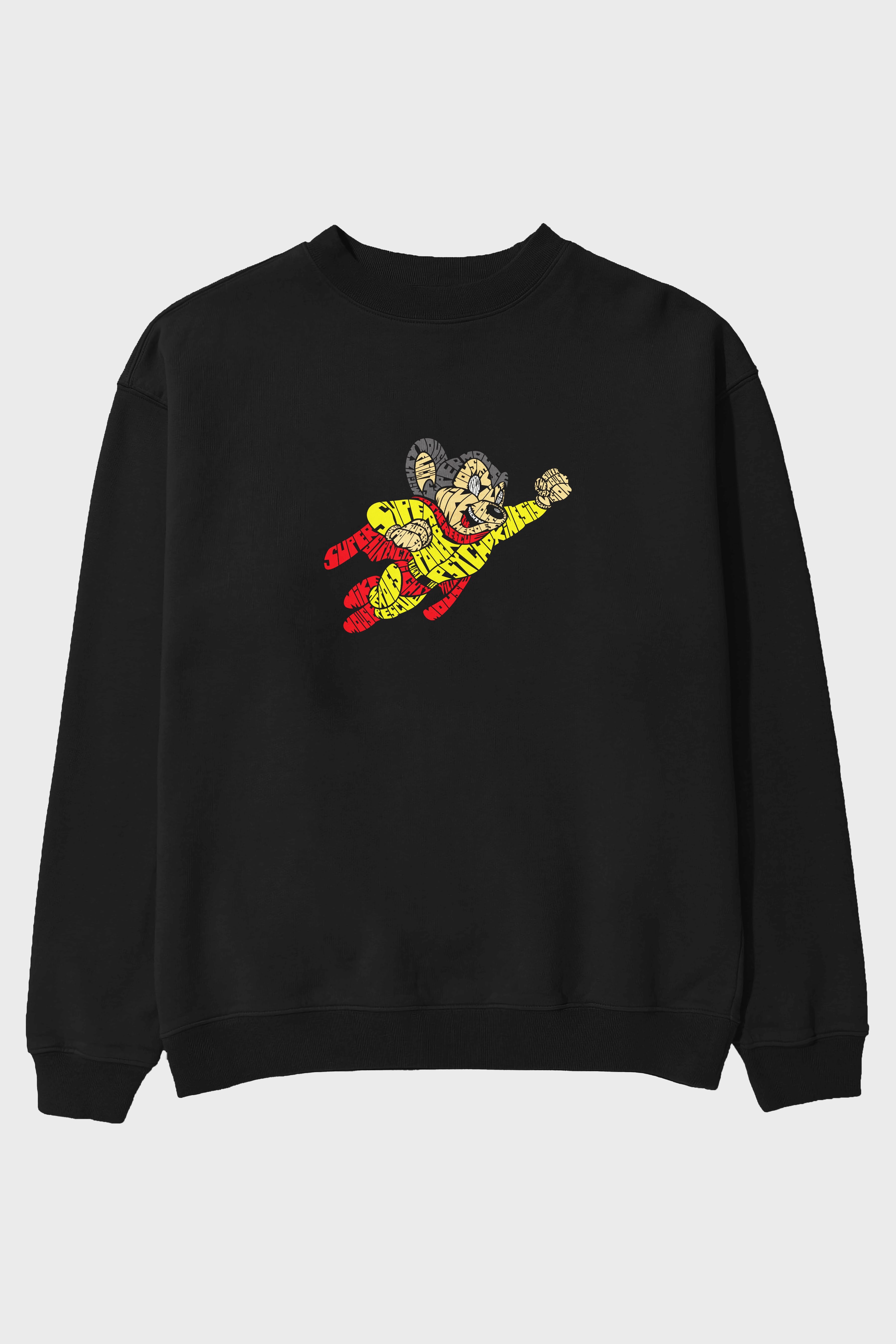 Mighty Mouse Ön Baskılı Oversize Sweatshirt Erkek Kadın Unisex