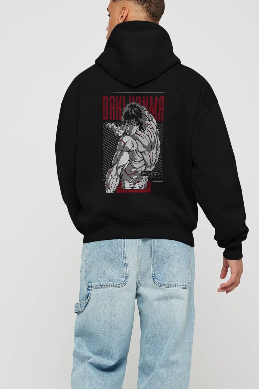 BAKI HANMA Anime Arka Baskılı Hoodie Oversize Kapüşonlu Sweatshirt Erkek Kadın Unisex