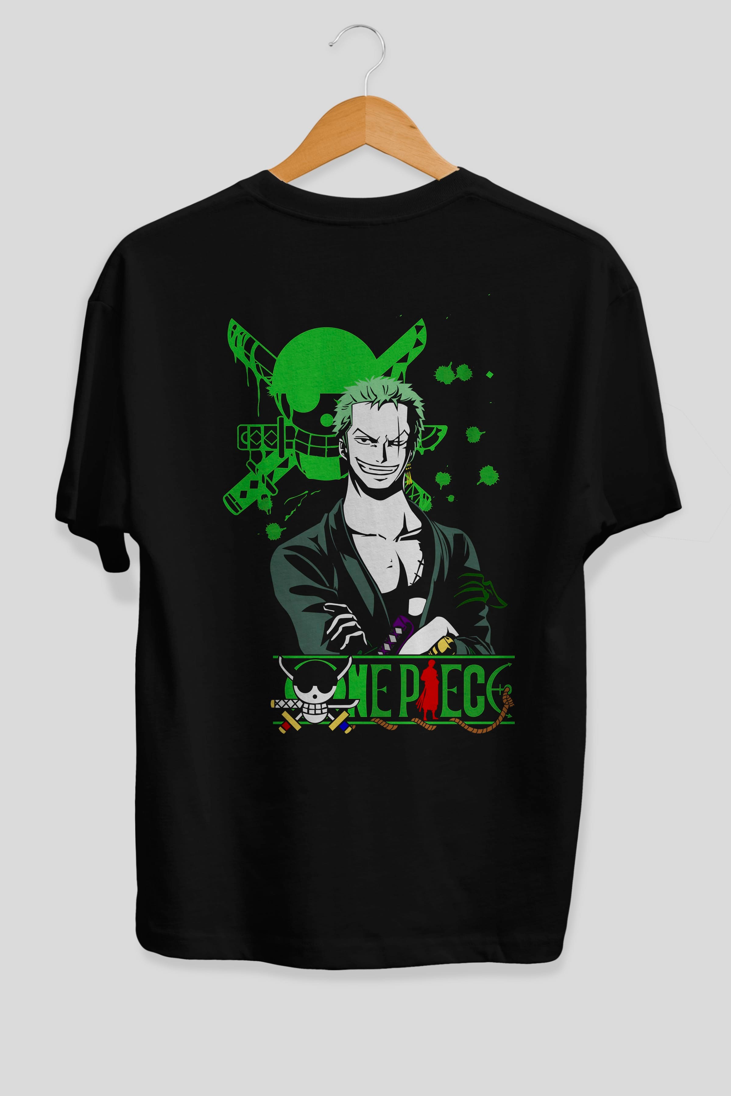 Roronoa Zoro 2 Anime Arka Baskılı Oversize t-shirt Erkek Kadın Unisex %100 pamuk tişort