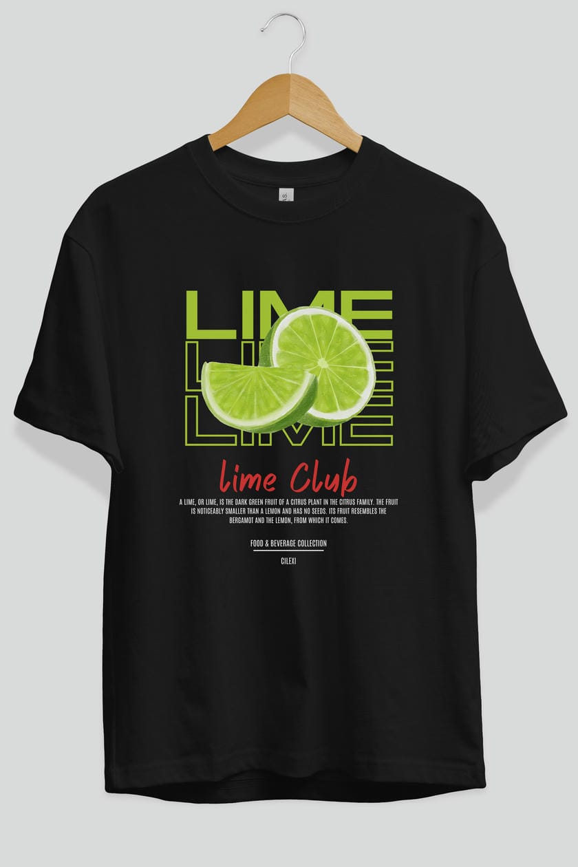 Lime Kokteyl Serisi ön Baskılı Oversize t-shirt Erkek Kadın %100 Pamuk Bisiklet Yaka tişort