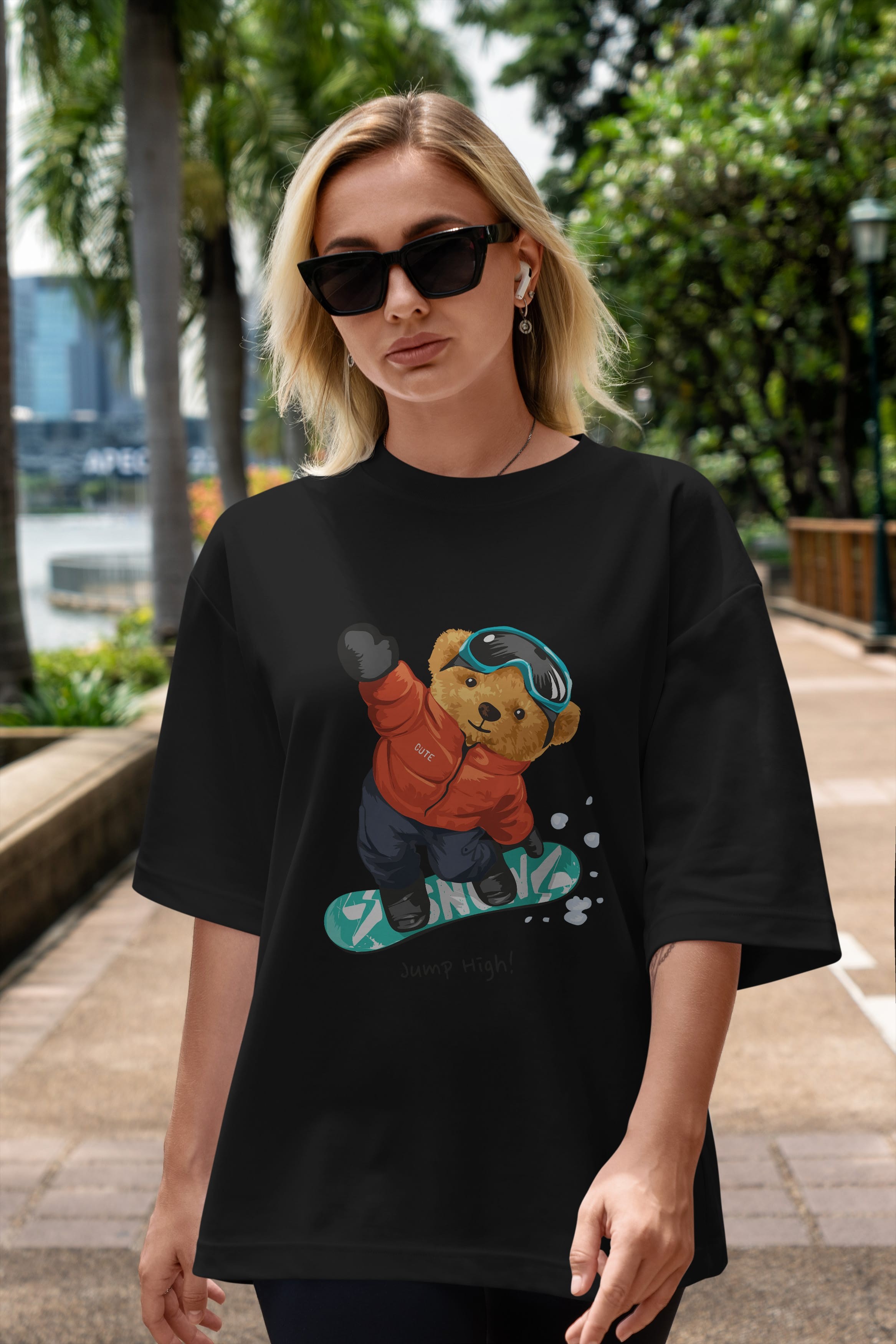 Teddy Bear Jump High Ön Baskılı Oversize t-shirt Erkek Kadın Unisex %100 Pamuk