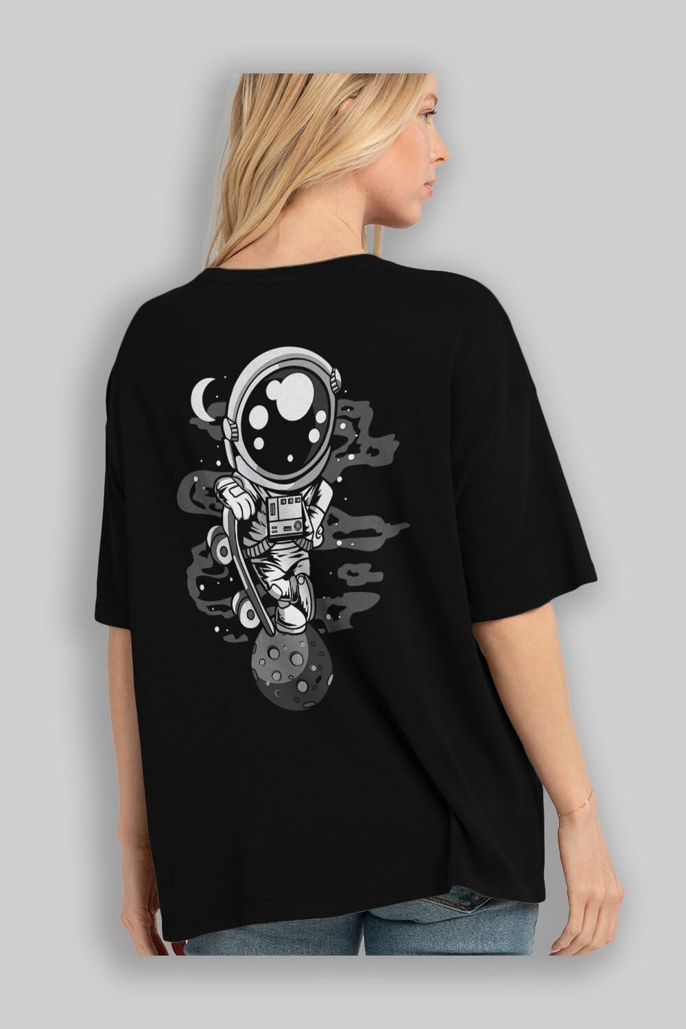 Astronaut Skater Boy Arka Baskılı Oversize t-shirt Erkek Kadın Unisex