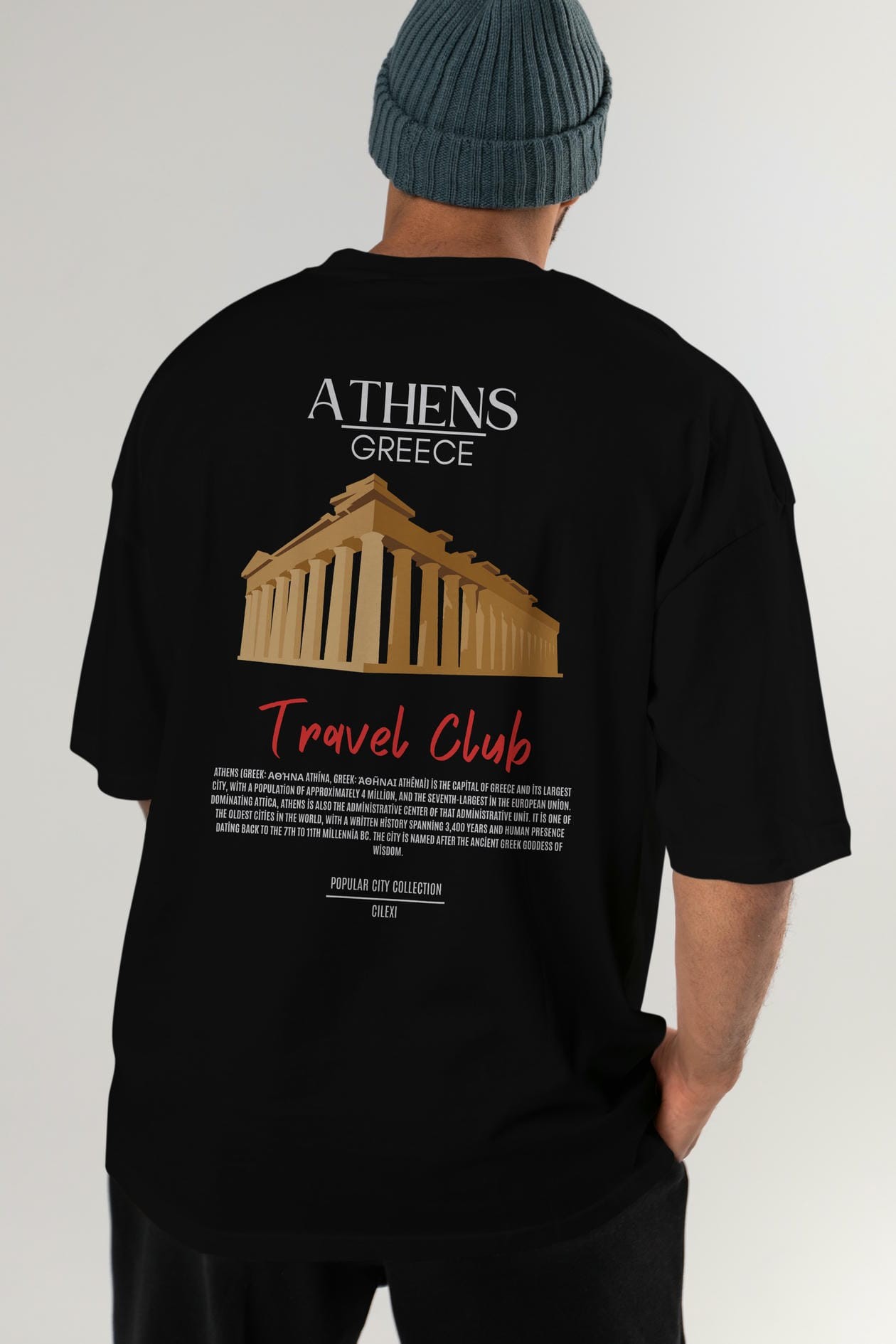 Athens Greece Arka Baskılı Oversize t-shirt Erkek Kadın Pamuk Bisiklet Yaka tişort