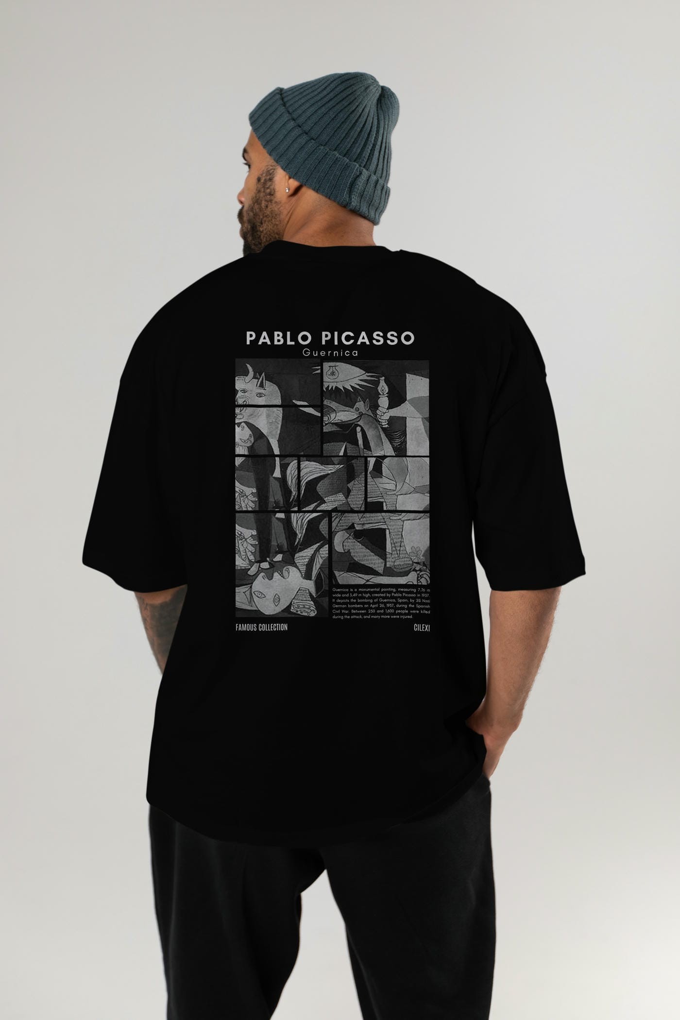 Pablo Picasso Guernica Arka Baskılı Oversize t-shirt Erkek Kadın Bisiklet Yaka Pamuk tişort