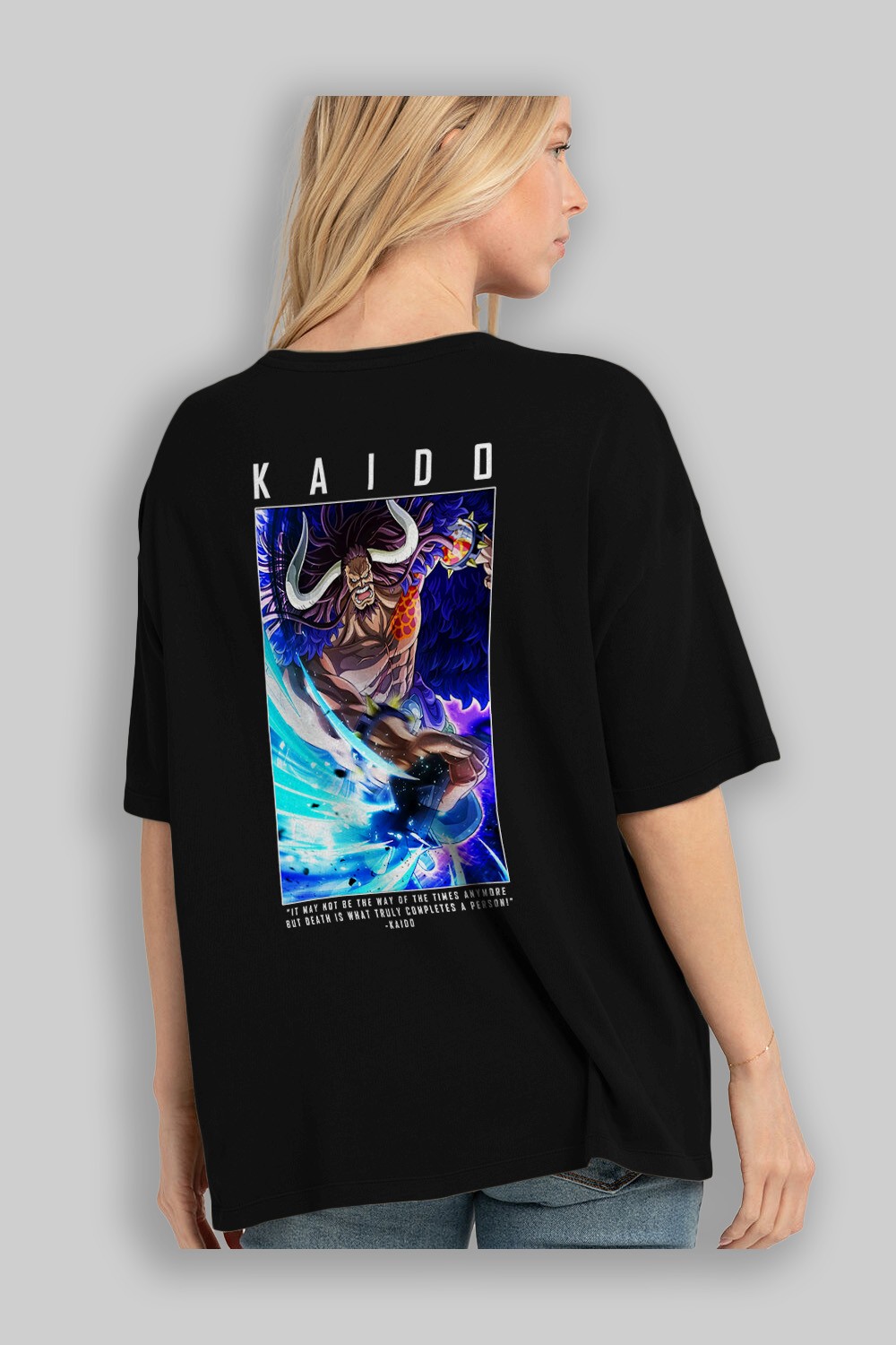 Kaido 2 Anime Arka Baskılı Oversize t-shirt Erkek Kadın Unisex %100 pamuk tişort