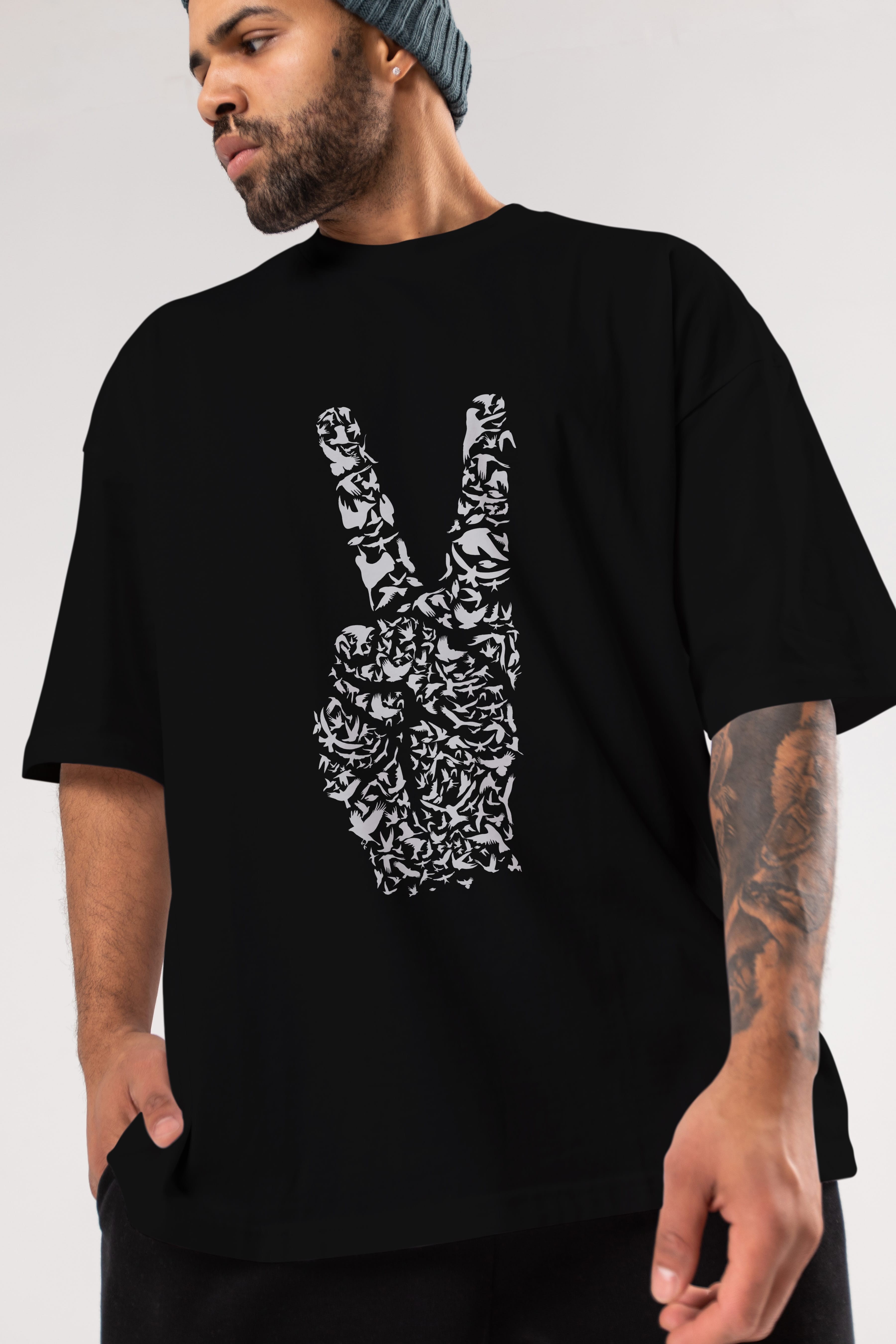 Peace Ön Baskılı Oversize t-shirt %100 pamuk Erkek Kadın Unisex