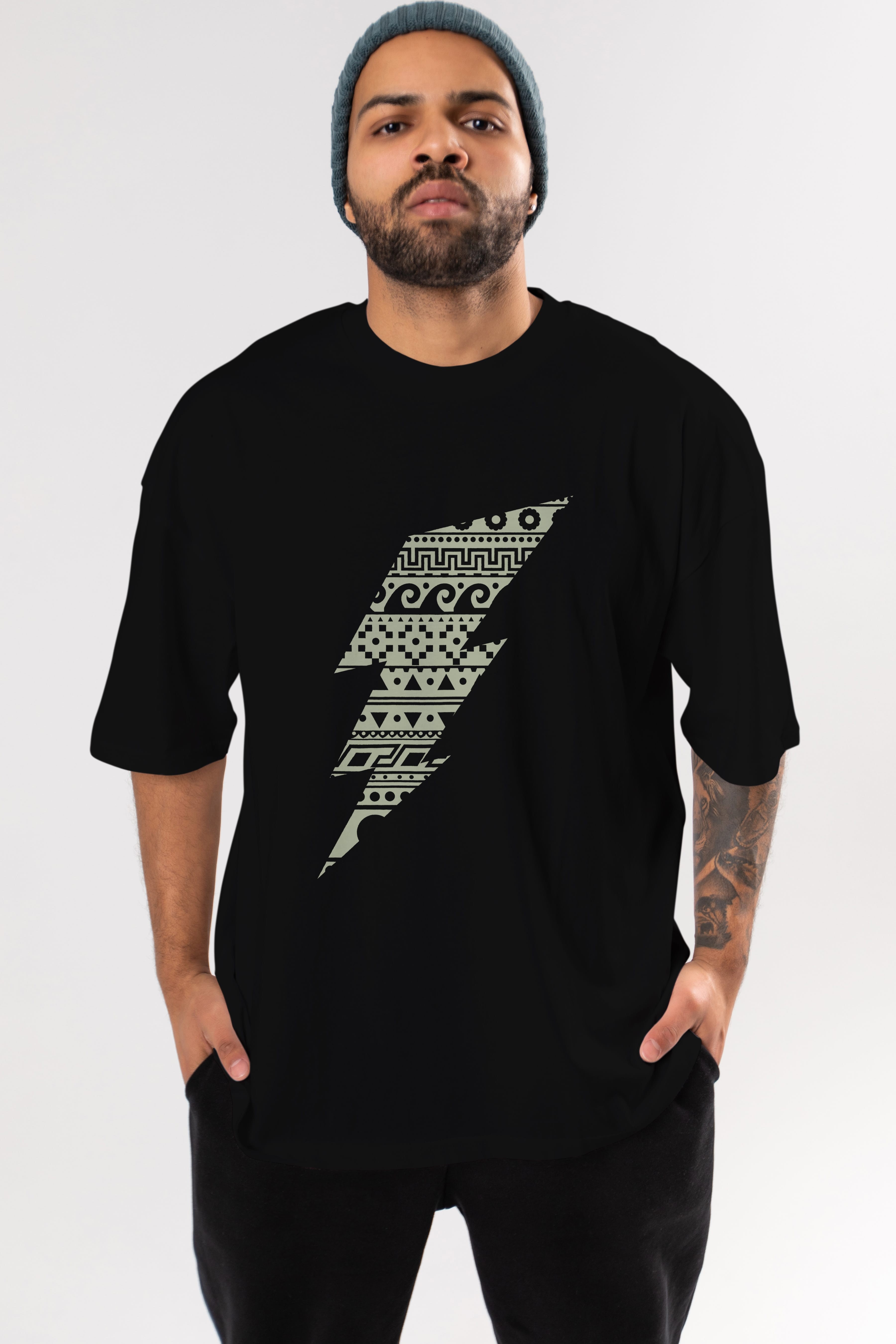 Thunderbolt Ön Baskılı Oversize t-shirt %100 pamuk Erkek Kadın Unisex