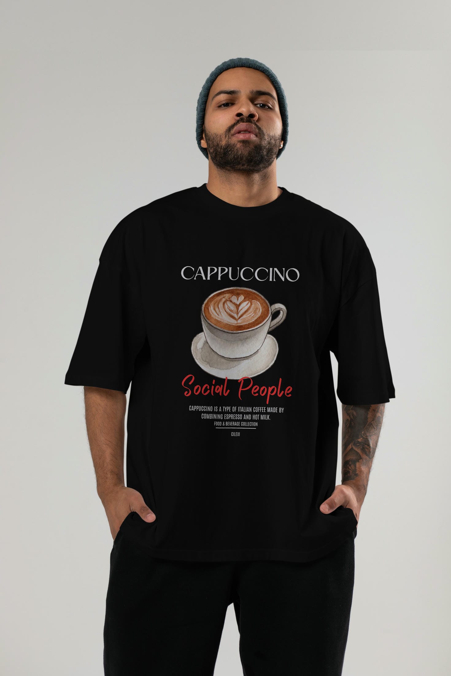 Cappuccino Kokteyl Serisi ön Baskılı Oversize t-shirt Erkek Kadın %100 Pamuk Bisiklet Yaka tişort