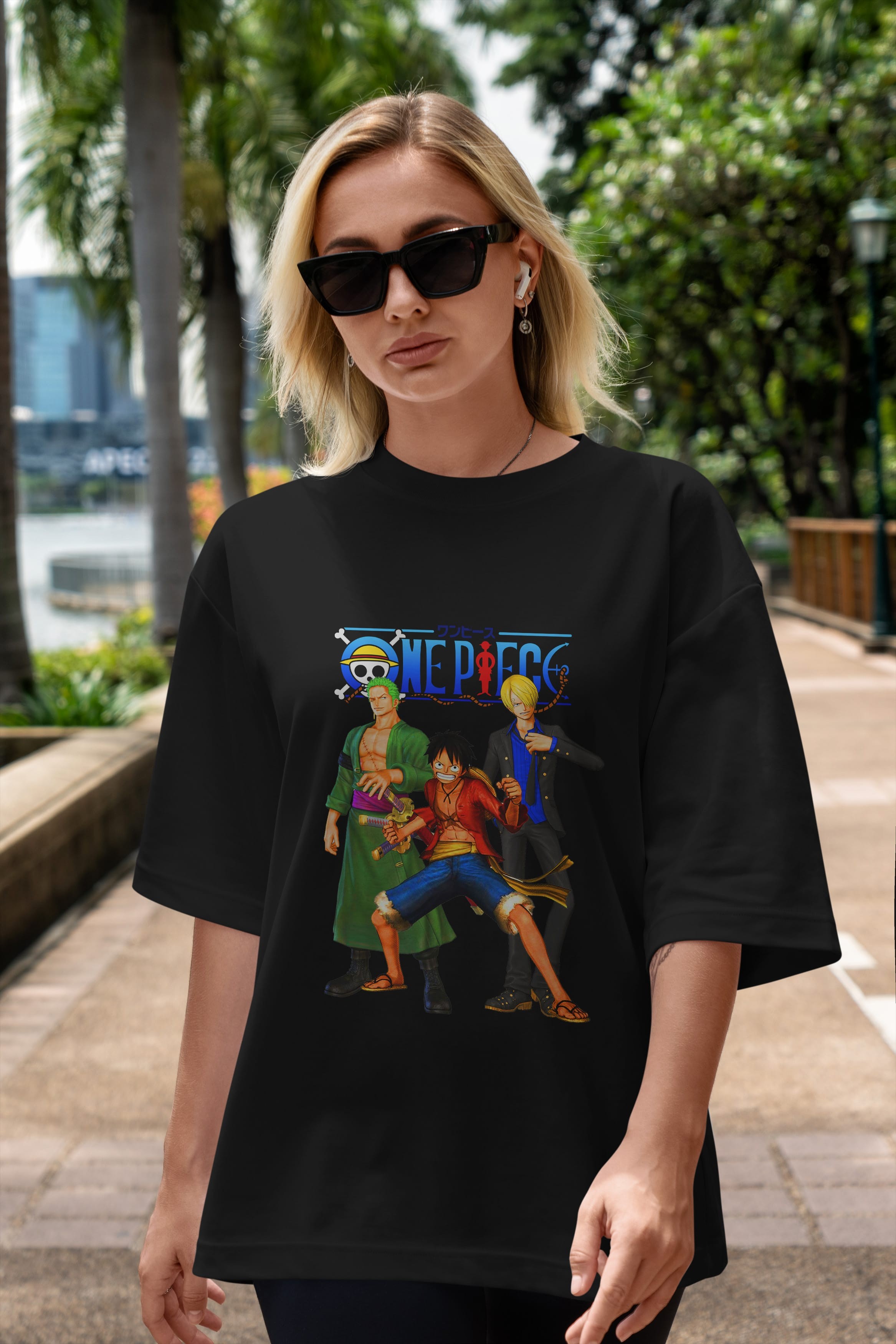 Luffy Sanji Zoro Anime Ön Baskılı Oversize t-shirt Erkek Kadın Unisex