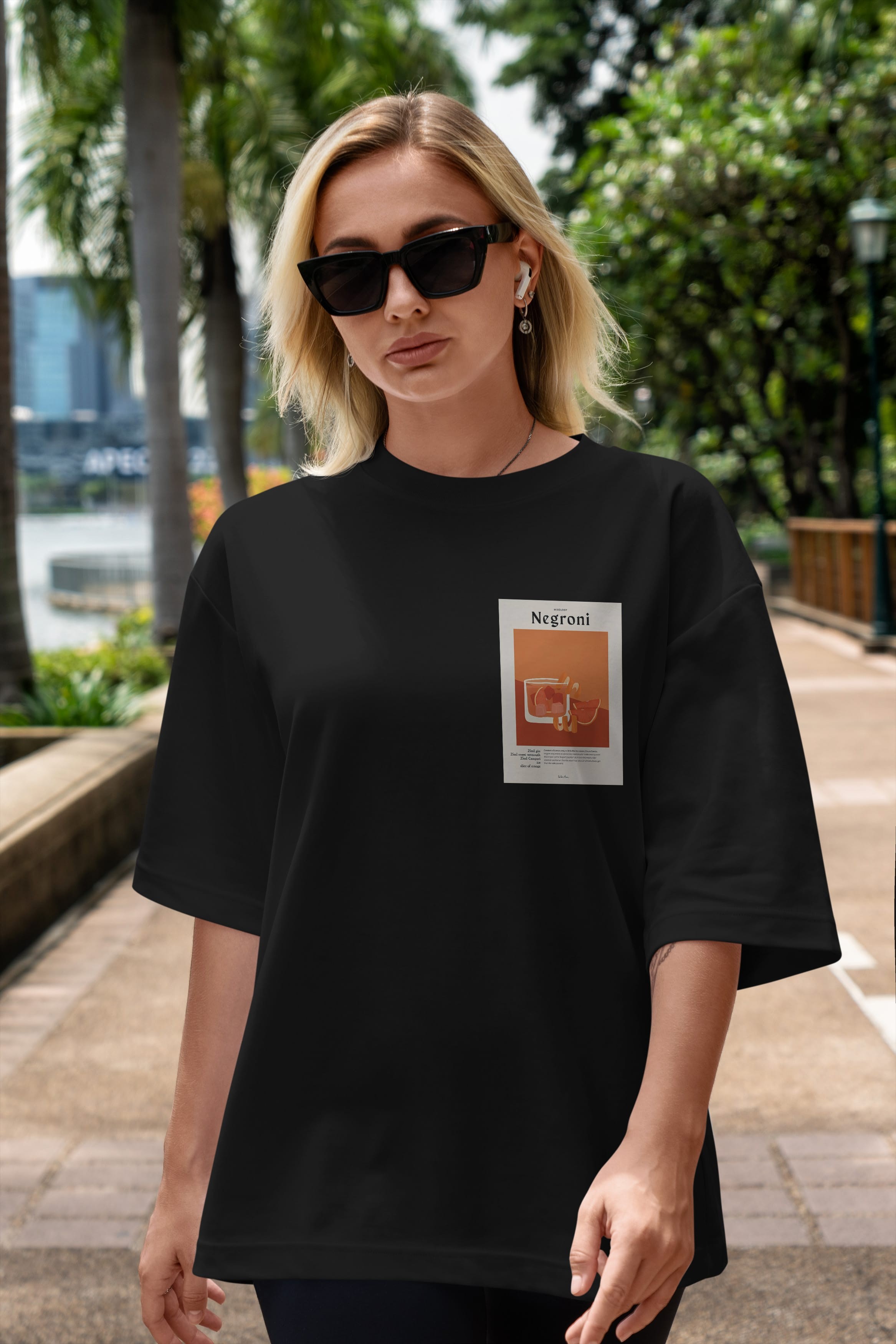 Mixology Negroni Ön Sol Baskılı Oversize t-shirt Erkek Kadın Unisex %100 Pamuk Bisiklet Yaka tişort