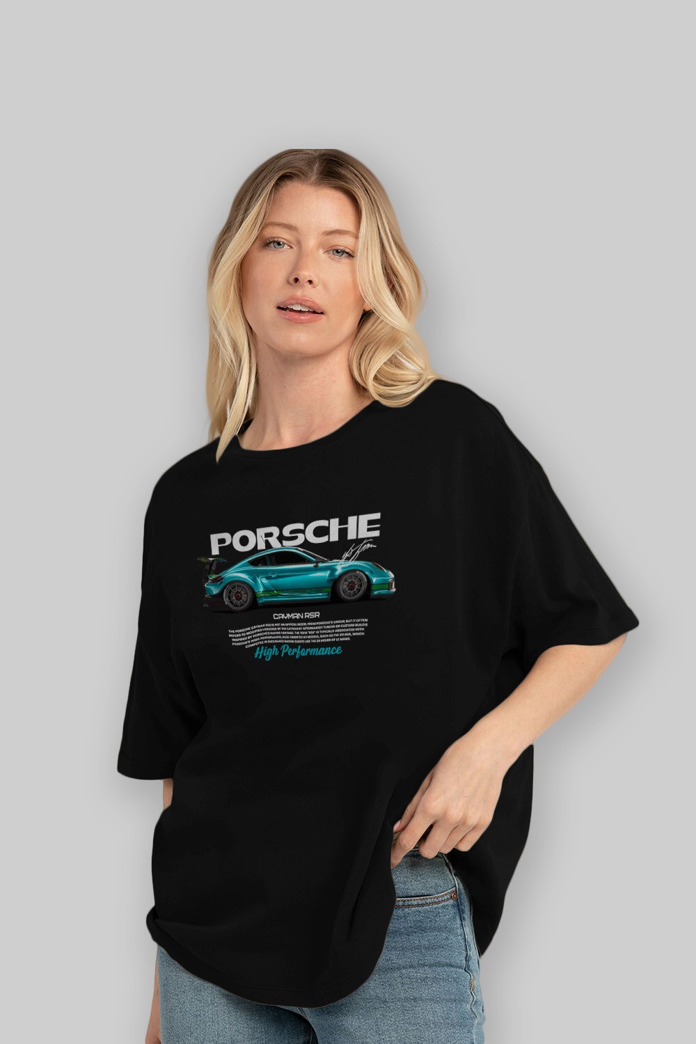 PORSCHE CAYMAN RSR Ön Baskılı Oversize t-shirt Erkek Kadın Unisex %100 Pamuk Bisiklet Yaka tişort