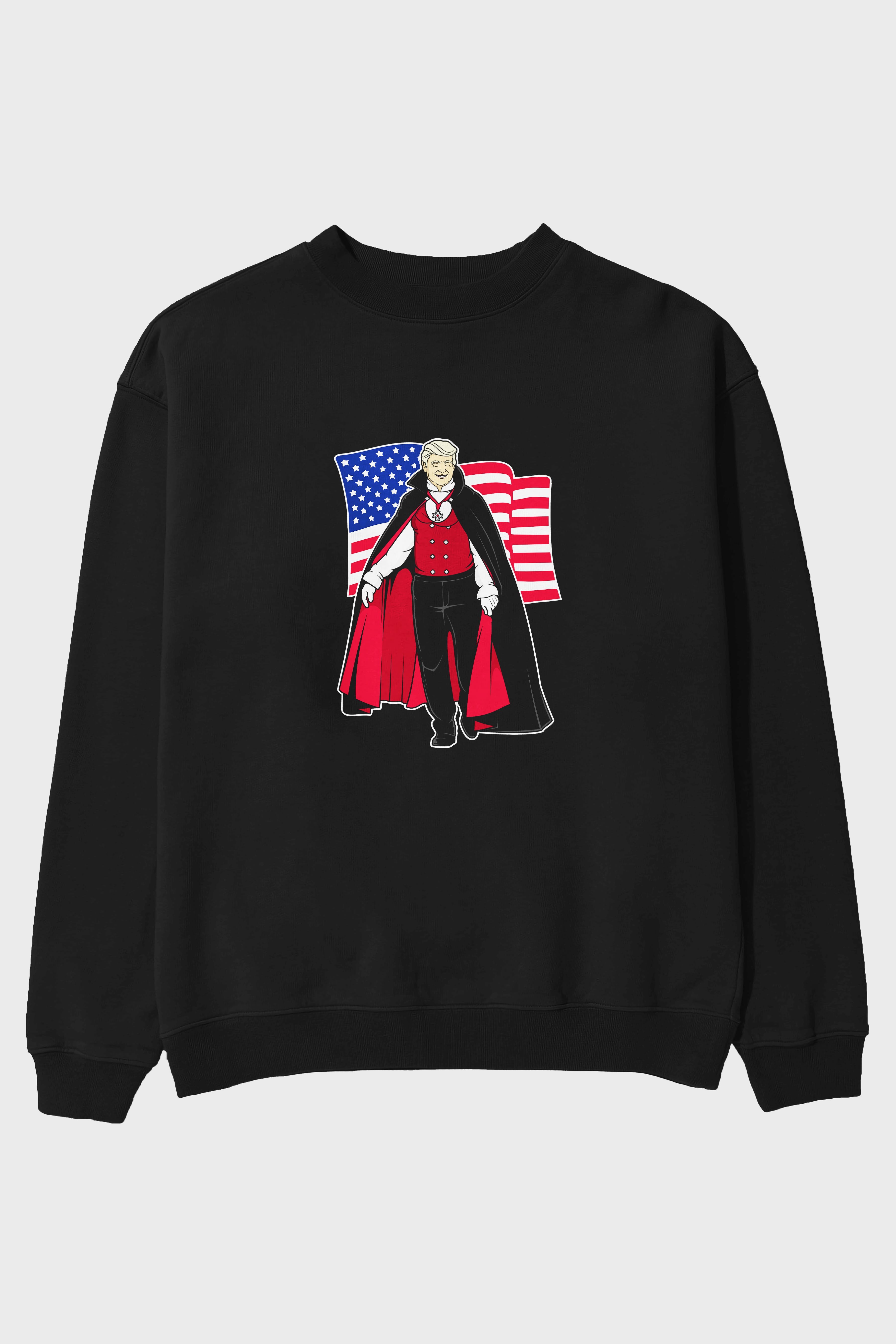 Trump Dracula Ön Baskılı Oversize Sweatshirt Erkek Kadın Unisex