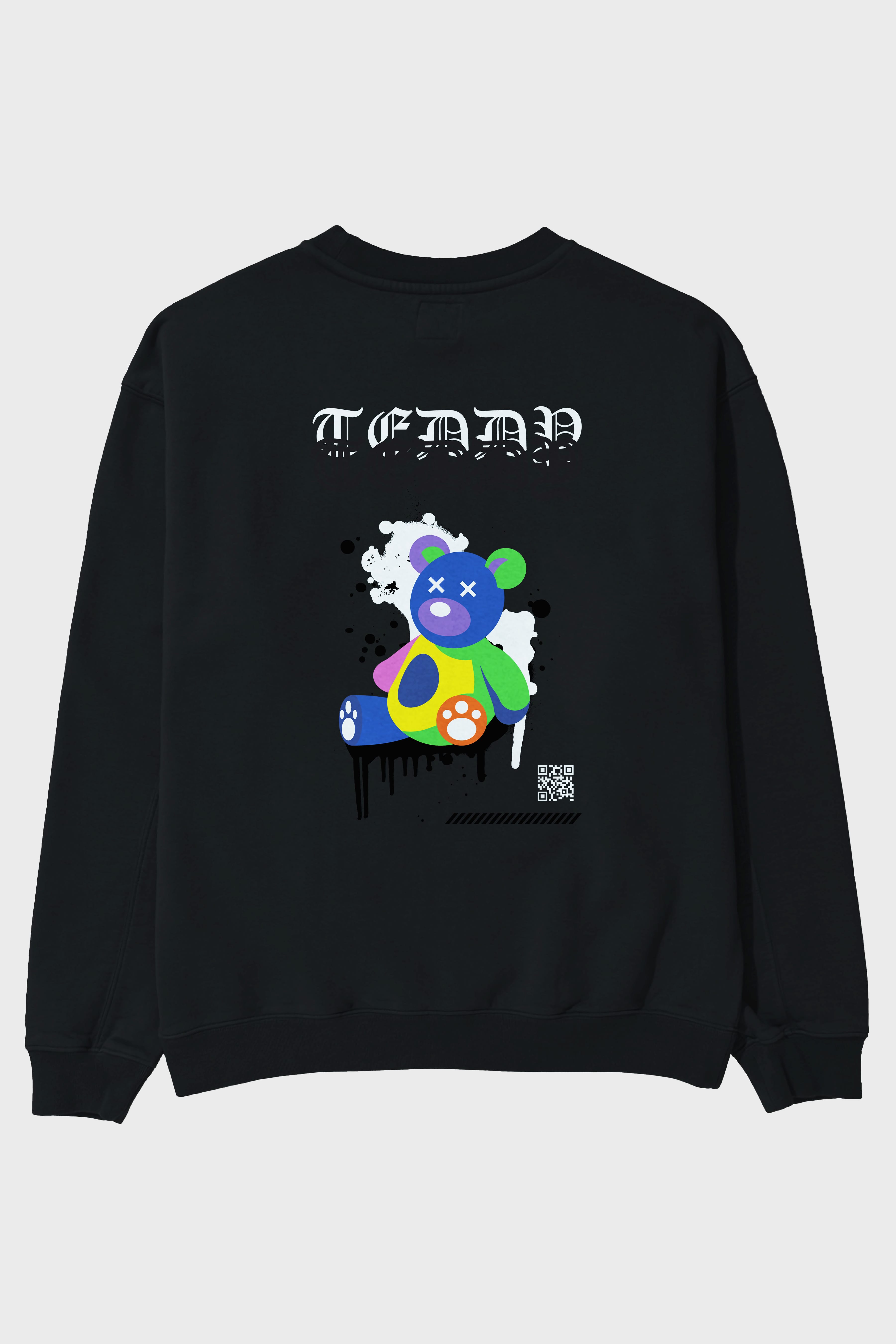 Teddy Bear Arka Baskılı Oversize Sweatshirt Erkek Kadın Unisex