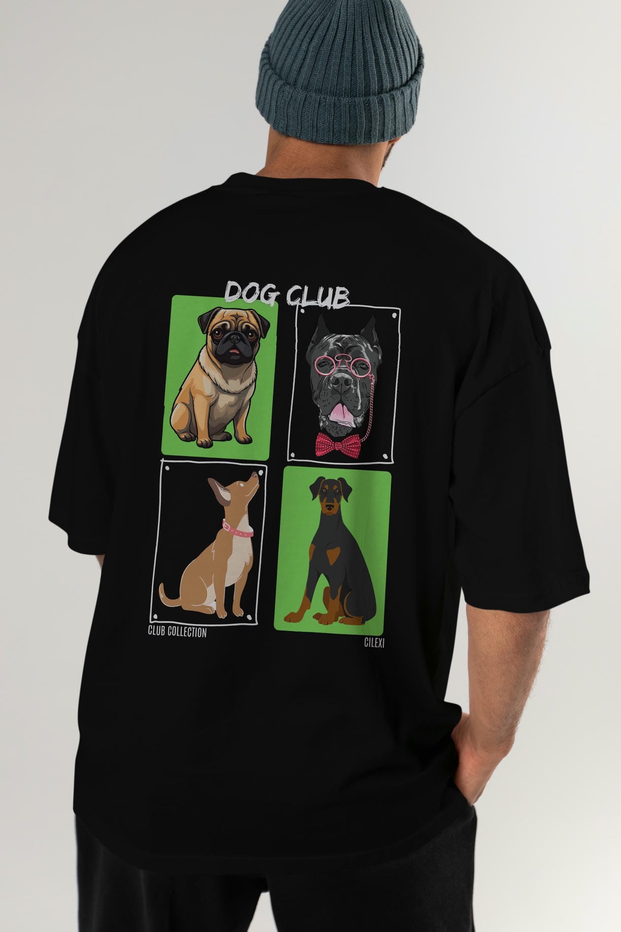 Dog Club Arka Baskılı Oversize t-shirt Erkek Kadın %100 Pamuk Bisiklet Yaka tişort